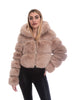 Giacca eco pelliccia con cappuccio-Pink Babol