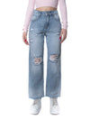 Jeans a palazzo con strappi taglio vivo-Pink Babol
