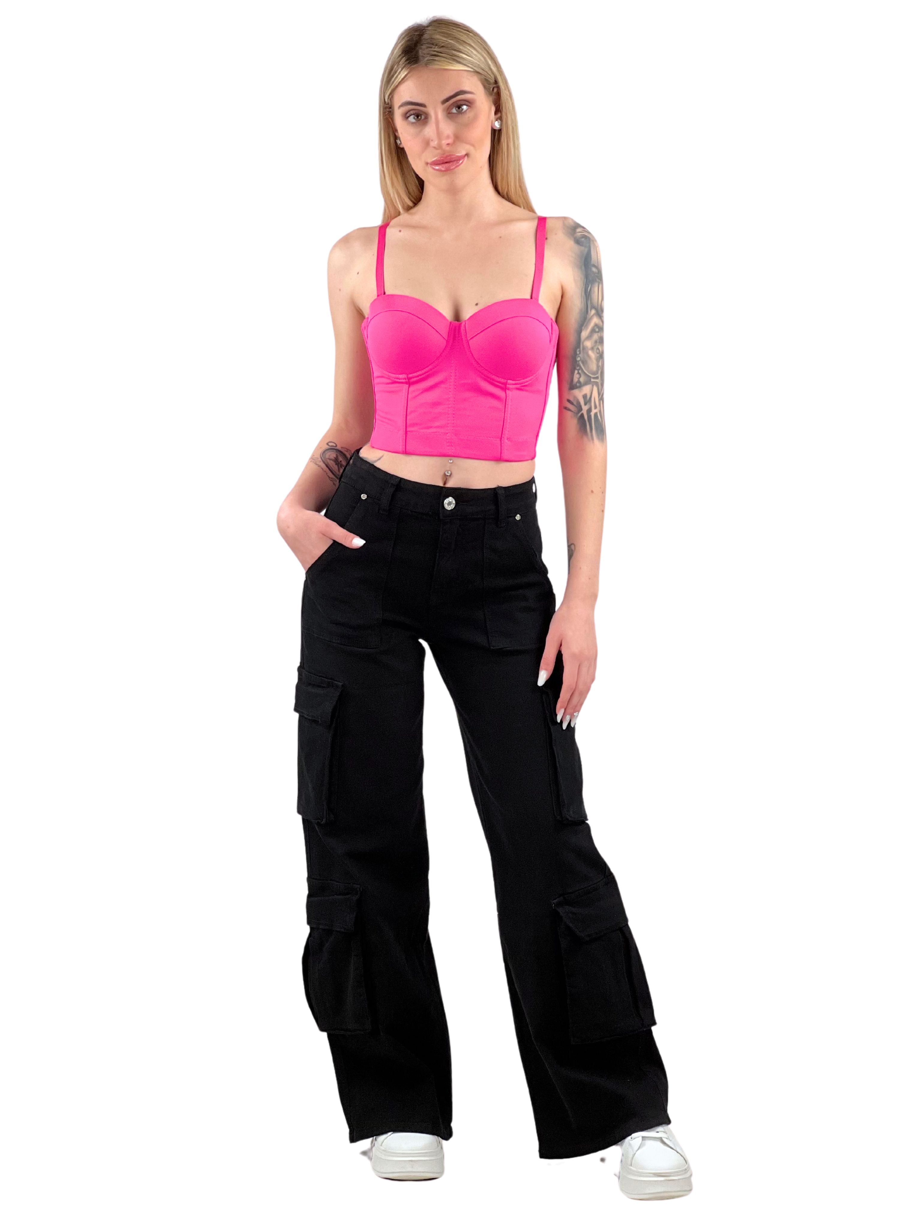 Jeans cargo a palazzo colorati-Pink Babol