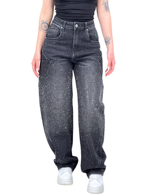 Jeans oversize ballon con strass-Pink Babol