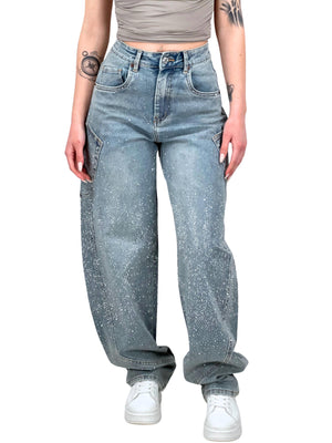Jeans oversize ballon con strass-Pink Babol