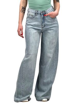 Jeans oversize con glitter-Pink Babol