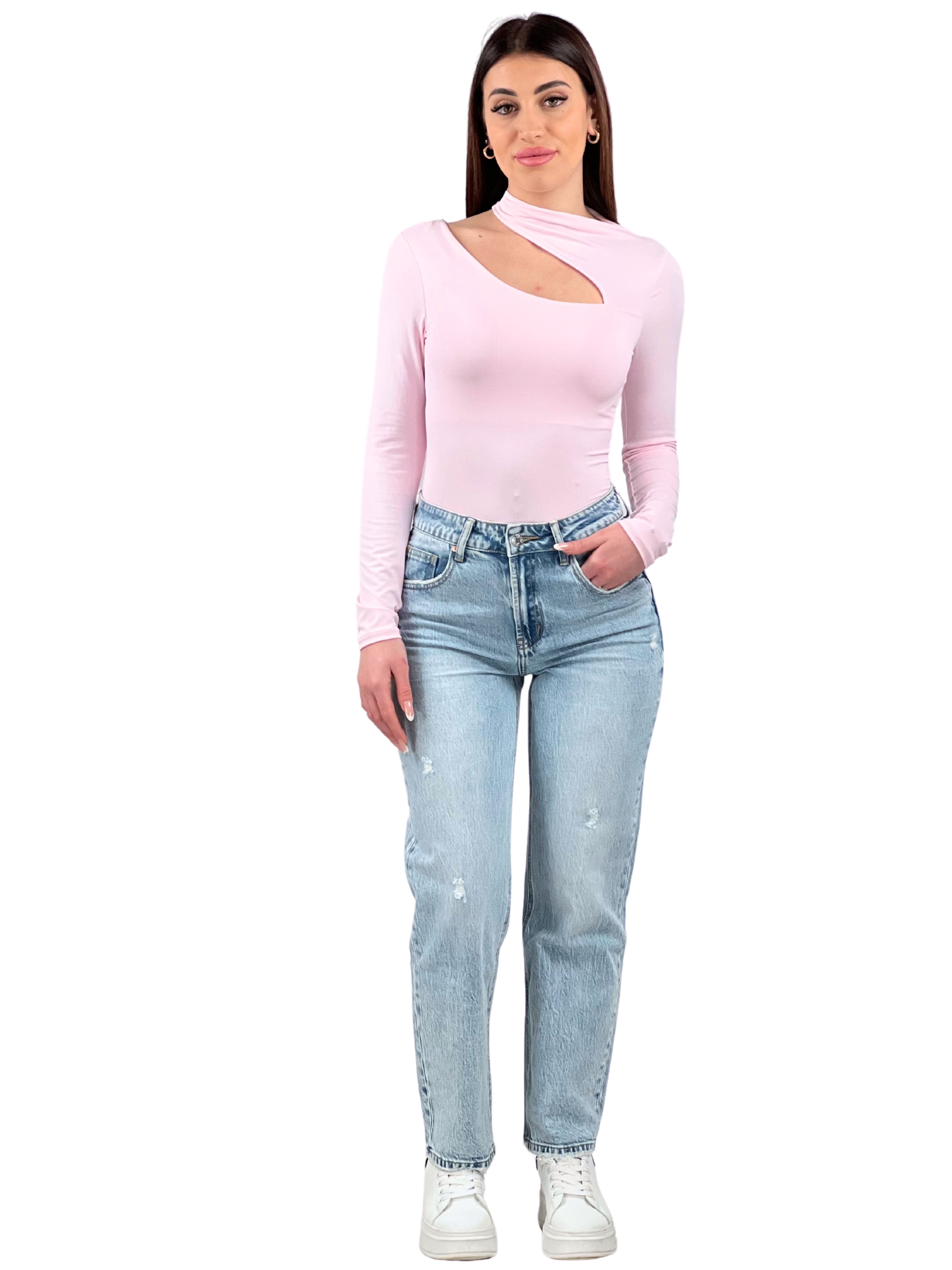 Jeans regular con strappi-Pink Babol