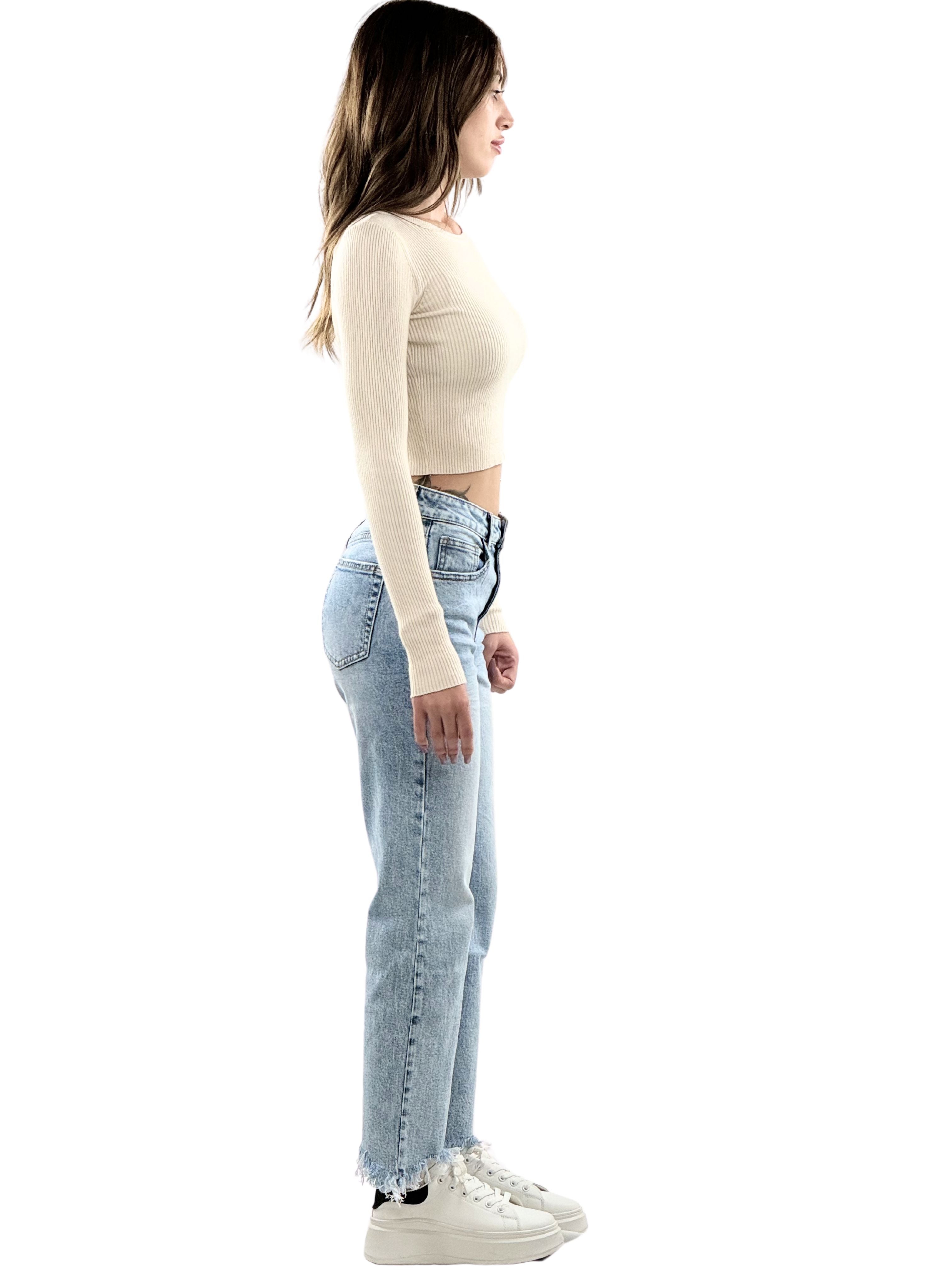 Jeans regular sfrangiato sulla caviglia-Pink Babol