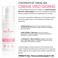 KIT Mini Size/Travel Size Skincare - Crema viso giorno, Crema viso notte, Tonico viso, Scrub viso, Gel Detergente Viso, Struccante Viso-Pink Babol