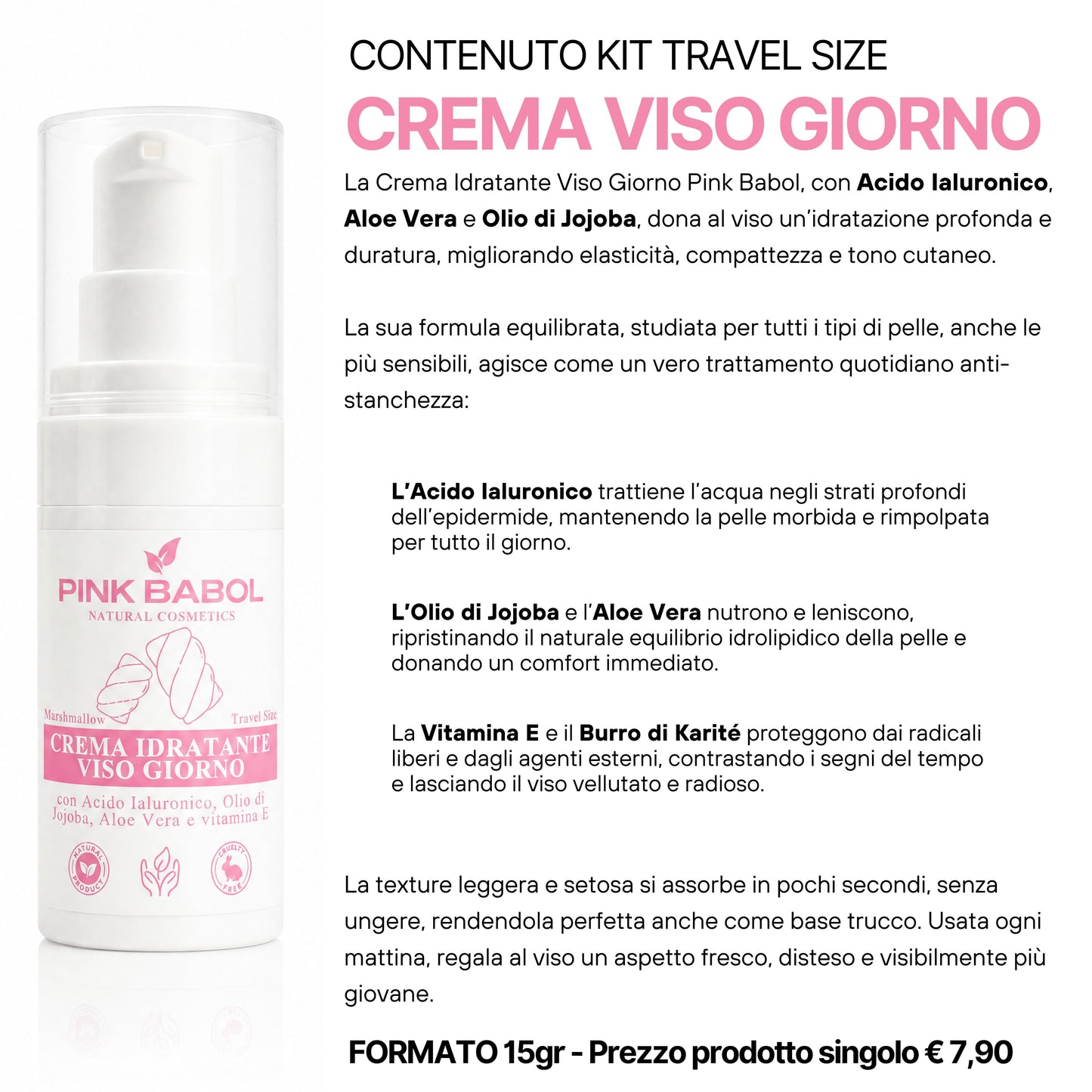 KIT Mini Size/Travel Size Skincare - Crema viso giorno, Crema viso notte, Tonico viso, Scrub viso, Gel Detergente Viso, Struccante Viso-Pink Babol