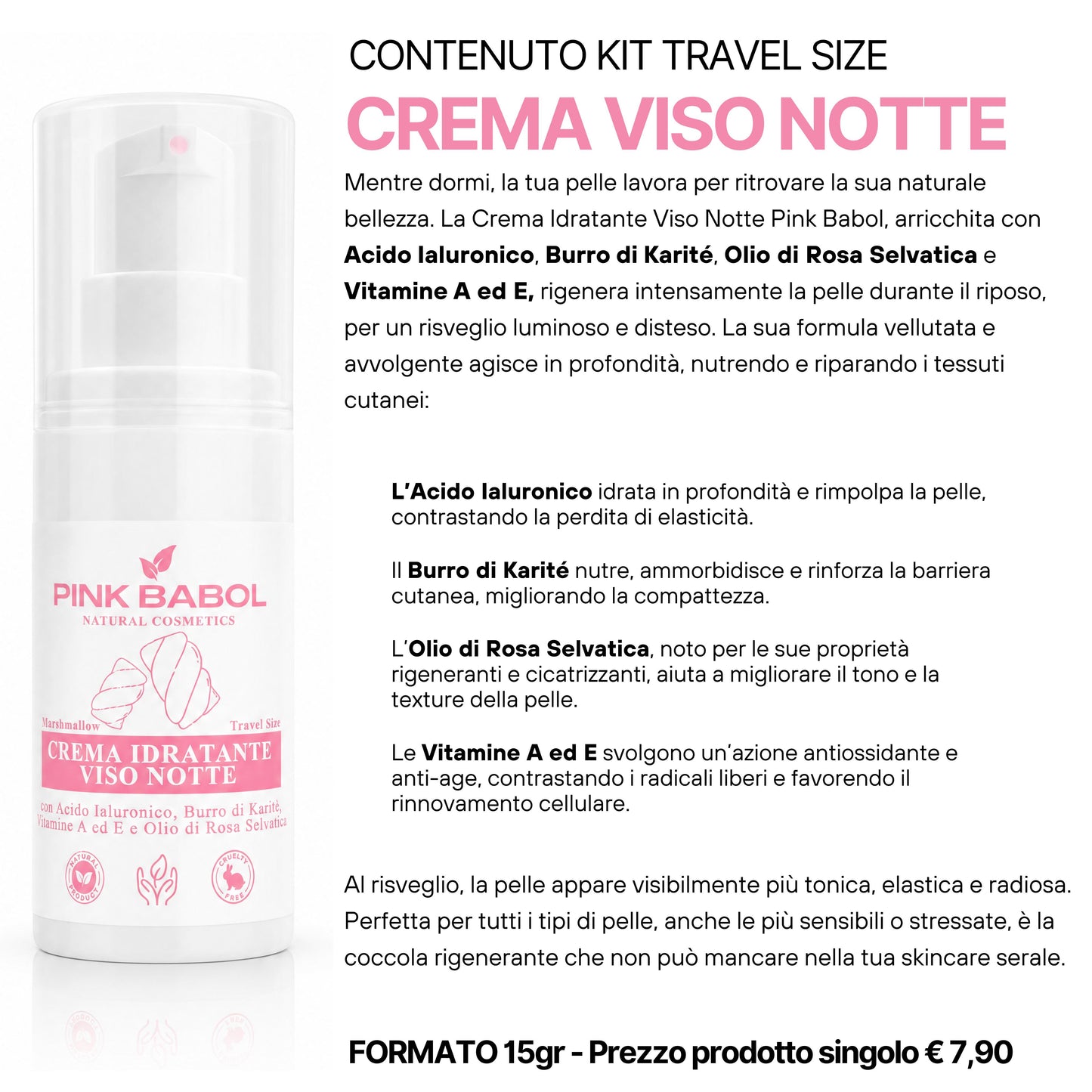 KIT Mini Size/Travel Size Skincare - Crema viso giorno, Crema viso notte, Tonico viso, Scrub viso, Gel Detergente Viso, Struccante Viso-Pink Babol