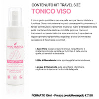 KIT Mini Size/Travel Size Skincare - Crema viso giorno, Crema viso notte, Tonico viso, Scrub viso, Gel Detergente Viso, Struccante Viso-Pink Babol