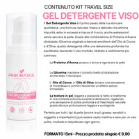 KIT Mini Size/Travel Size Skincare - Crema viso giorno, Crema viso notte, Tonico viso, Scrub viso, Gel Detergente Viso, Struccante Viso-Pink Babol