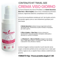 KIT Mini Size/Travel Size Skincare - Crema viso giorno, Crema viso notte, Tonico viso, Scrub viso, Gel Detergente Viso, Struccante Viso-Pink Babol