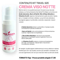 KIT Mini Size/Travel Size Skincare - Crema viso giorno, Crema viso notte, Tonico viso, Scrub viso, Gel Detergente Viso, Struccante Viso-Pink Babol