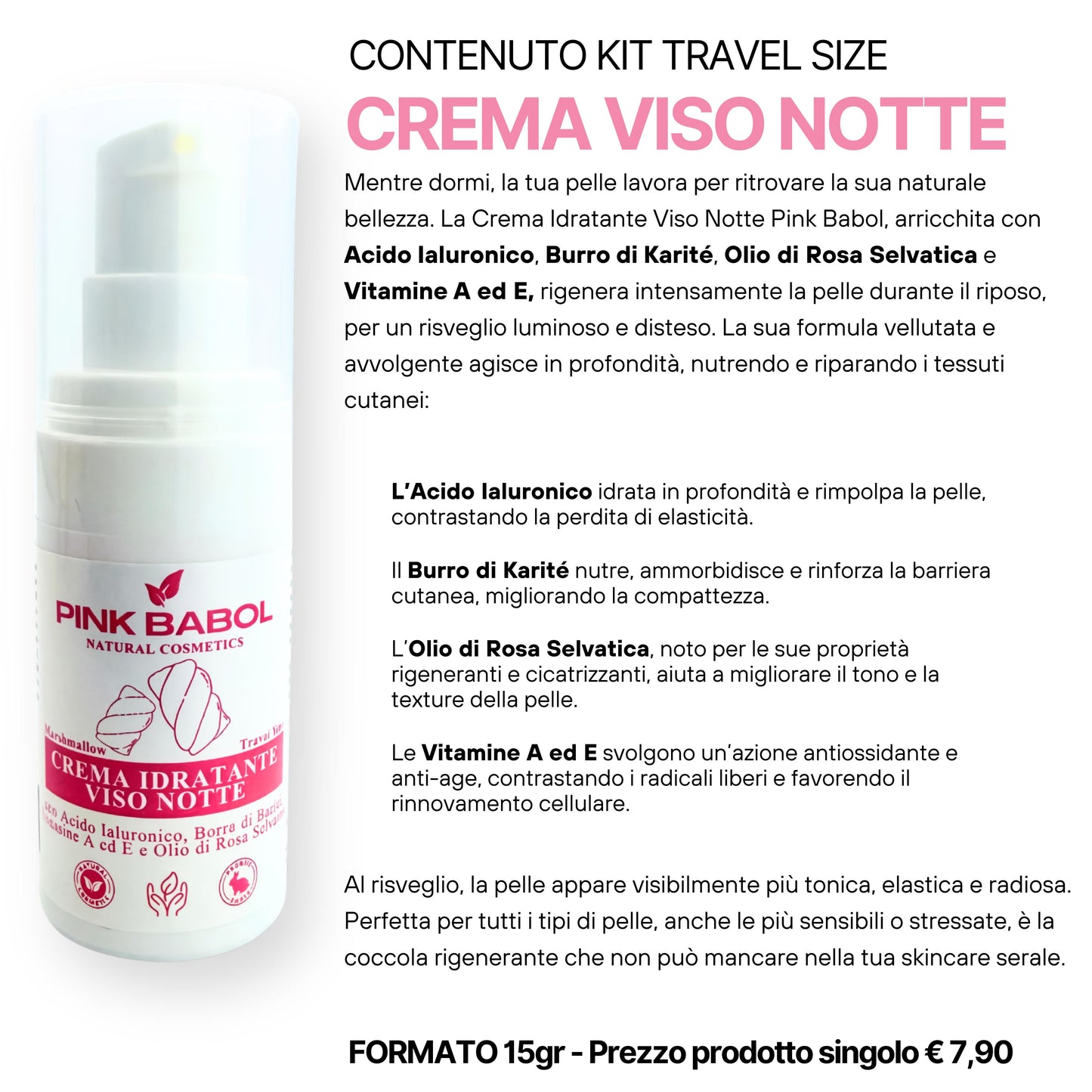 KIT Mini Size/Travel Size Skincare - Crema viso giorno, Crema viso notte, Tonico viso, Scrub viso, Gel Detergente Viso, Struccante Viso-Pink Babol