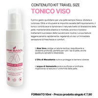 KIT Mini Size/Travel Size Skincare - Crema viso giorno, Crema viso notte, Tonico viso, Scrub viso, Gel Detergente Viso, Struccante Viso-Pink Babol
