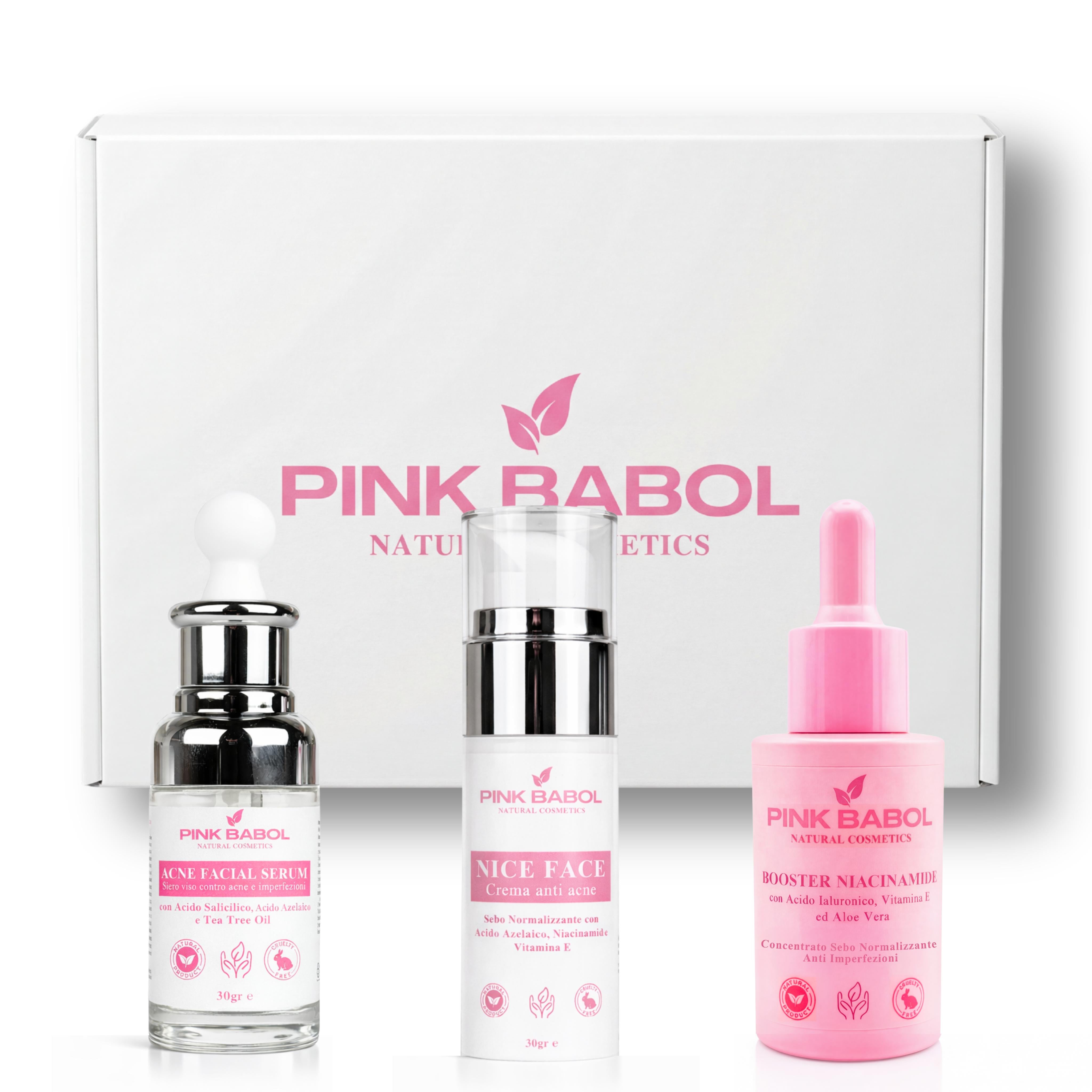 Kit Anti-Imperfezioni PRO – Siero Anti Acne e Imperfezioni + Crema Sebo Normalizzante + Booster Niacinamide-Pink Babol
