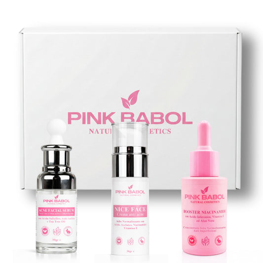 Kit Anti-Imperfezioni PRO – Siero Anti Acne e Imperfezioni + Crema Sebo Normalizzante + Booster Niacinamide-Pink Babol