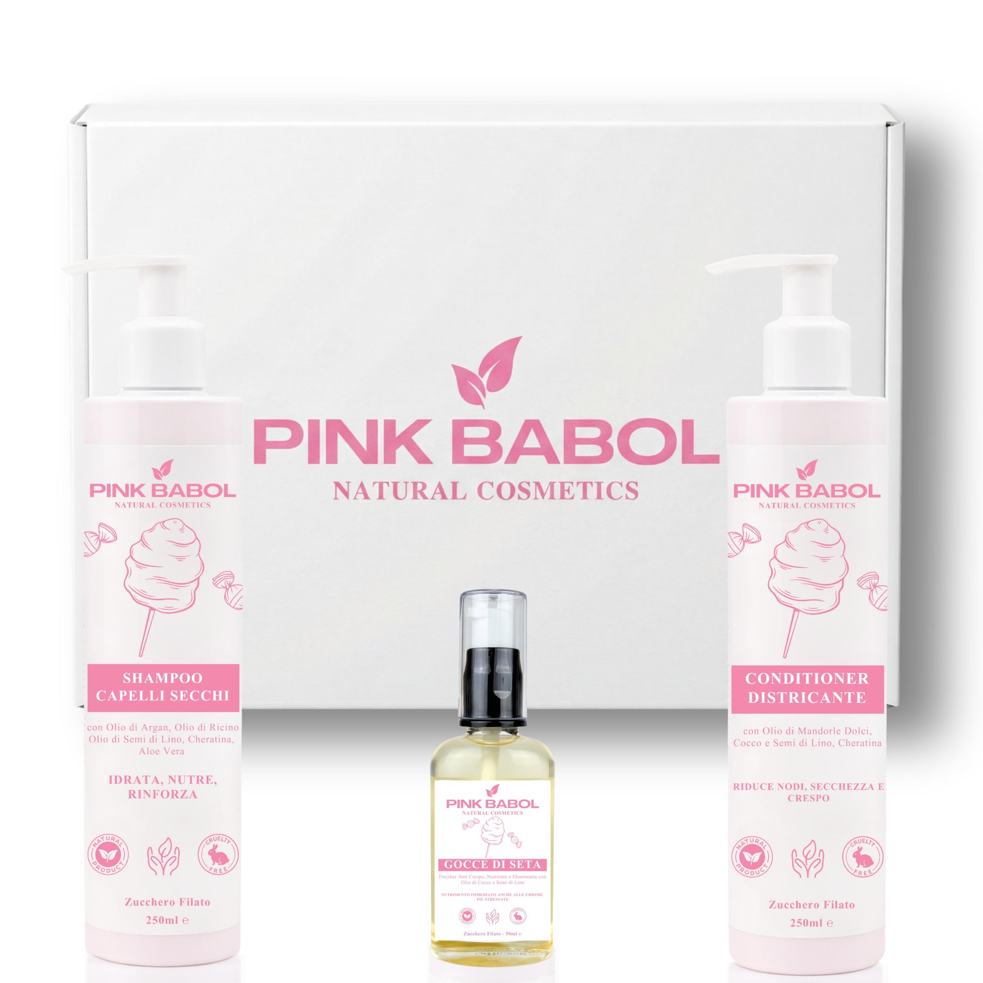 Kit Anticrespo - Shampoo Capelli Secchi + Conditioner Districante + Olio Finish Anticrespo-Pink Babol