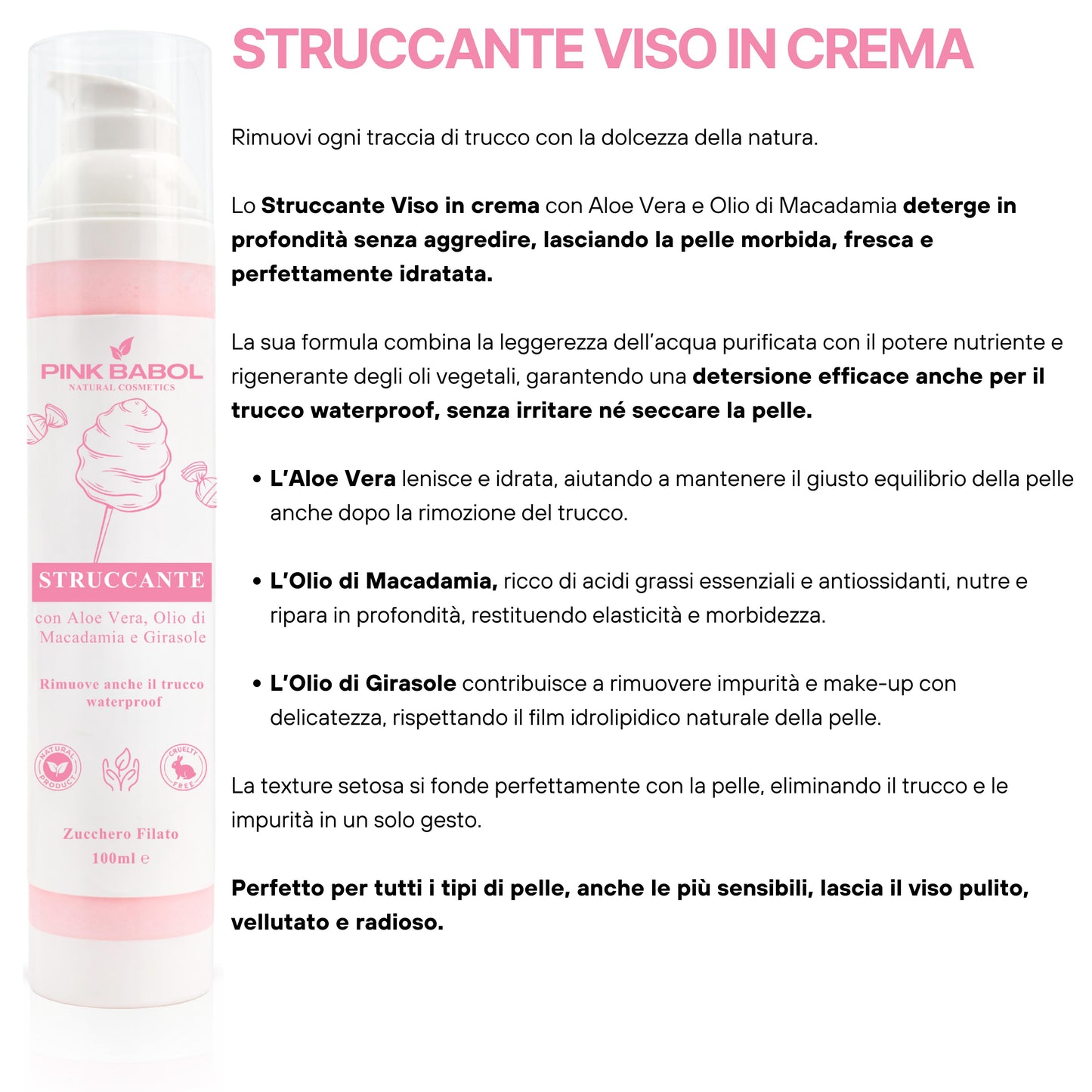 Kit Detersione PRO - Routine Completa di Pulizia Viso con Struccante in Crema + Gel detergente + Mousse Detergente Ciglia, Sopracciglia, Extension Ciglia-Pink Babol