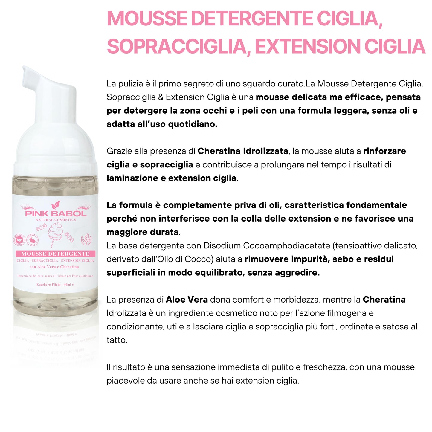 Kit Detersione PRO - Routine Completa di Pulizia Viso con Struccante in Crema + Gel detergente + Mousse Detergente Ciglia, Sopracciglia, Extension Ciglia-Pink Babol