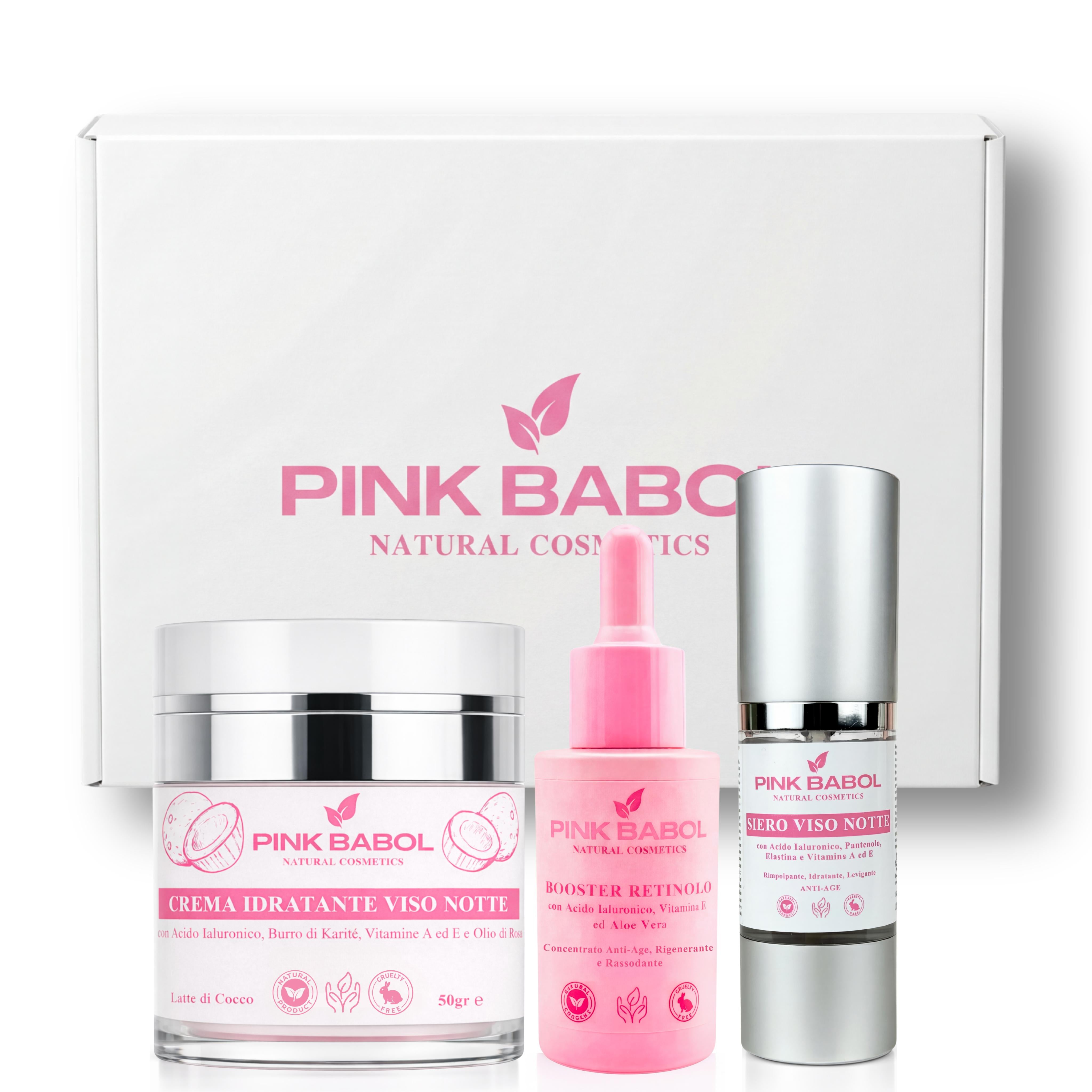 Kit Skincare Notte Anti-Age - Siero Viso Notte + Crema Viso Notte + Booster Retinolo-Pink Babol