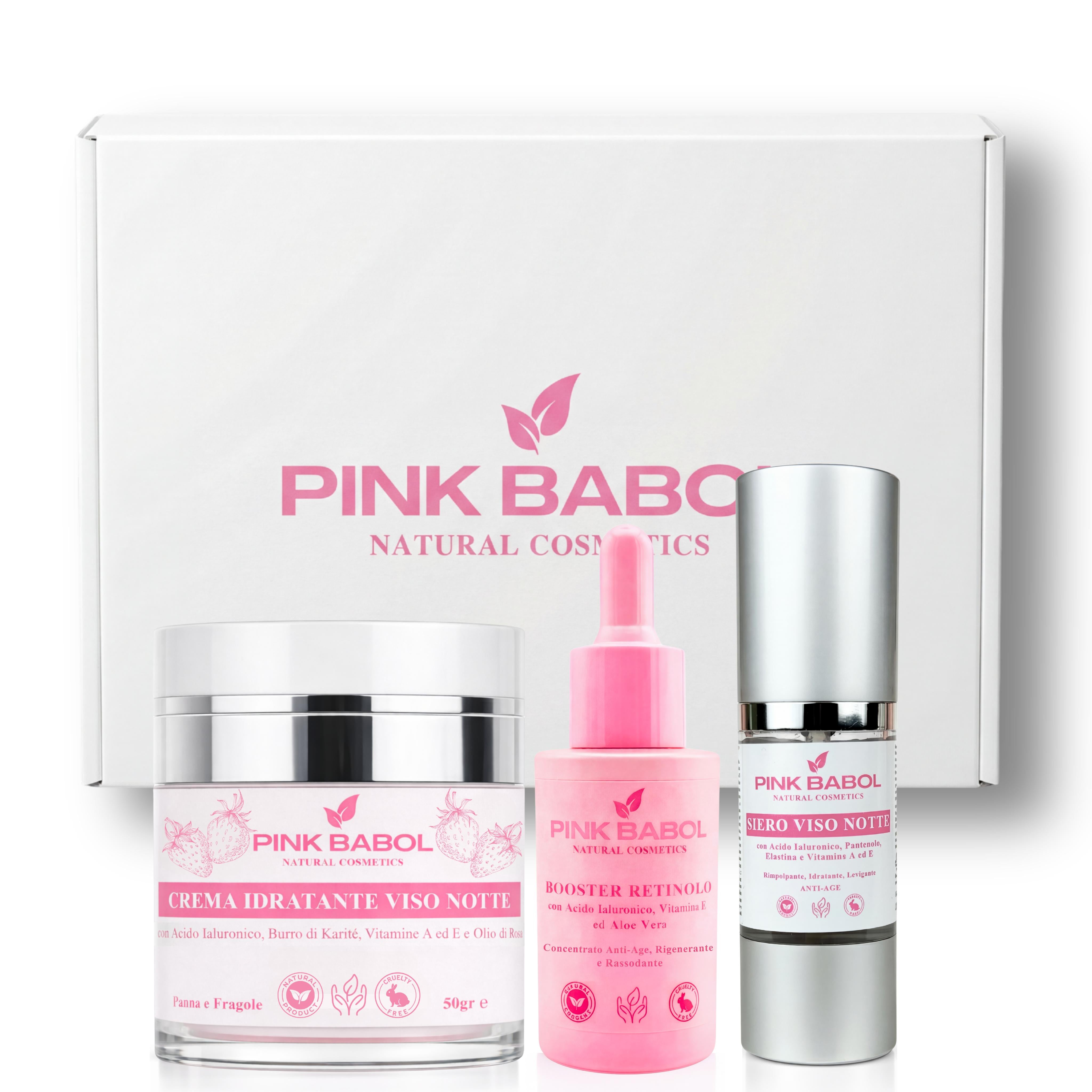 Kit Skincare Notte Anti-Age - Siero Viso Notte + Crema Viso Notte + Booster Retinolo-Pink Babol