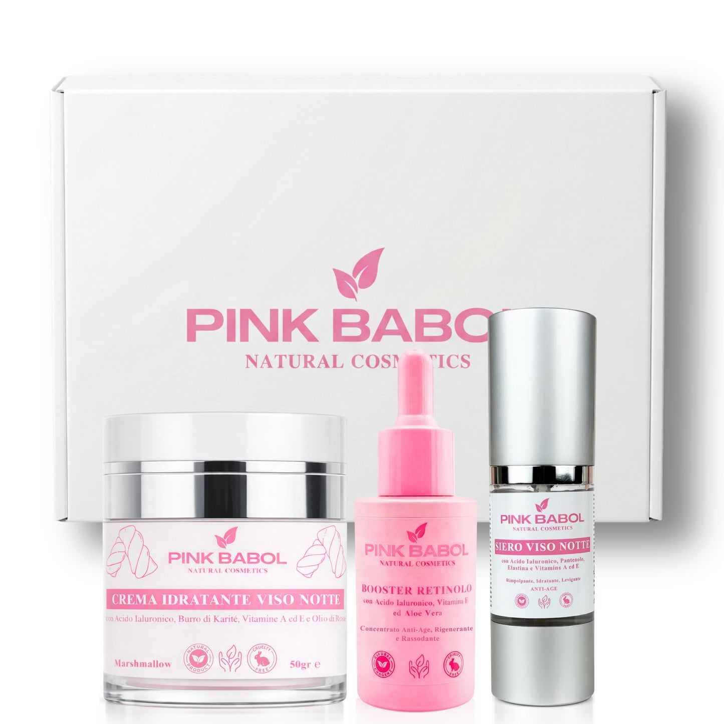 Kit Skincare Notte Anti-Age - Siero Viso Notte + Crema Viso Notte + Booster Retinolo-Pink Babol