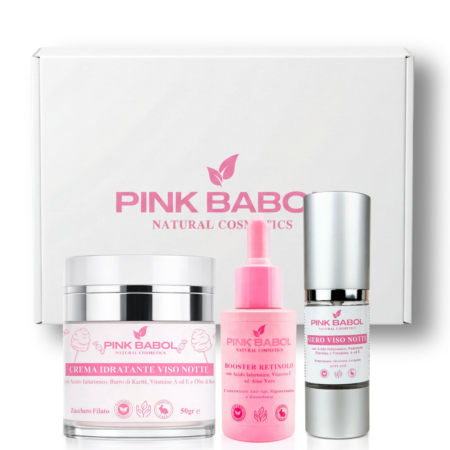 Kit Skincare Notte Anti-Age - Siero Viso Notte + Crema Viso Notte + Booster Retinolo-Pink Babol
