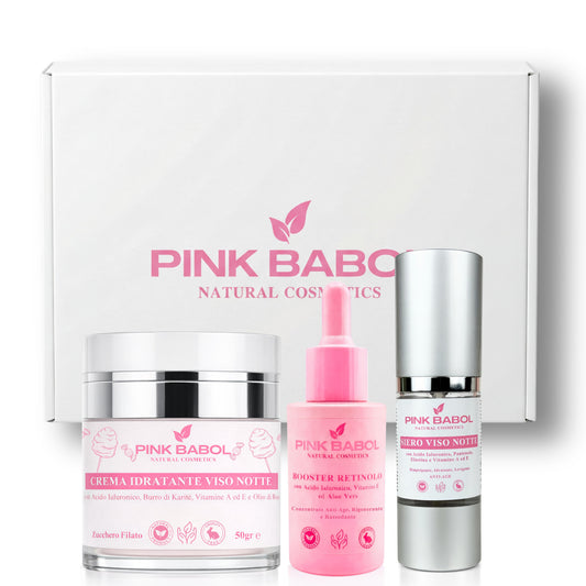 Kit Skincare Notte Anti-Age - Siero Viso Notte + Crema Viso Notte + Booster Retinolo-Pink Babol