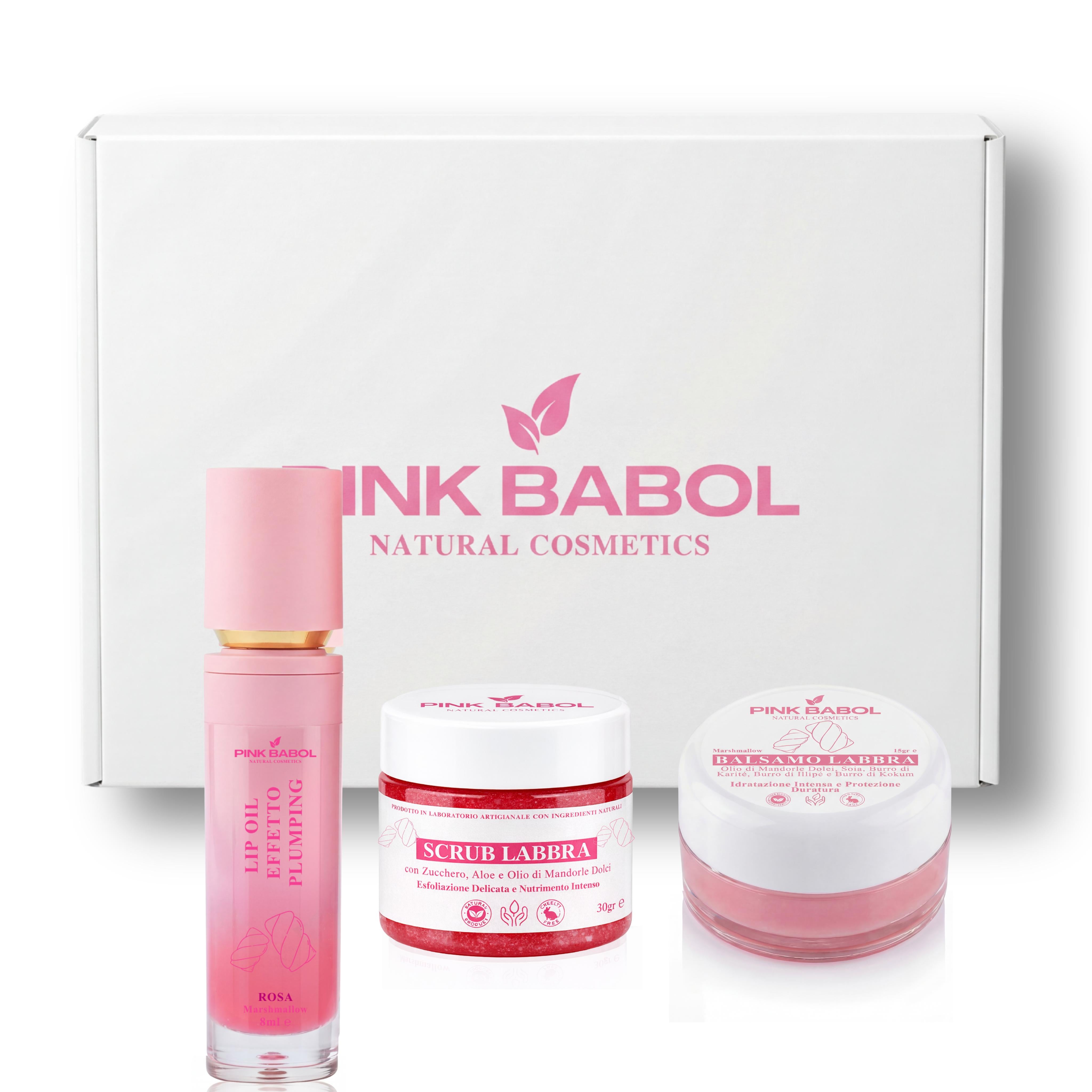 Lip Kit per Labbra perfette con Lip Oil Plumping + Scrub Labbra + Balsamo Labbra con Olio di Mandorle Dolci-Pink Babol