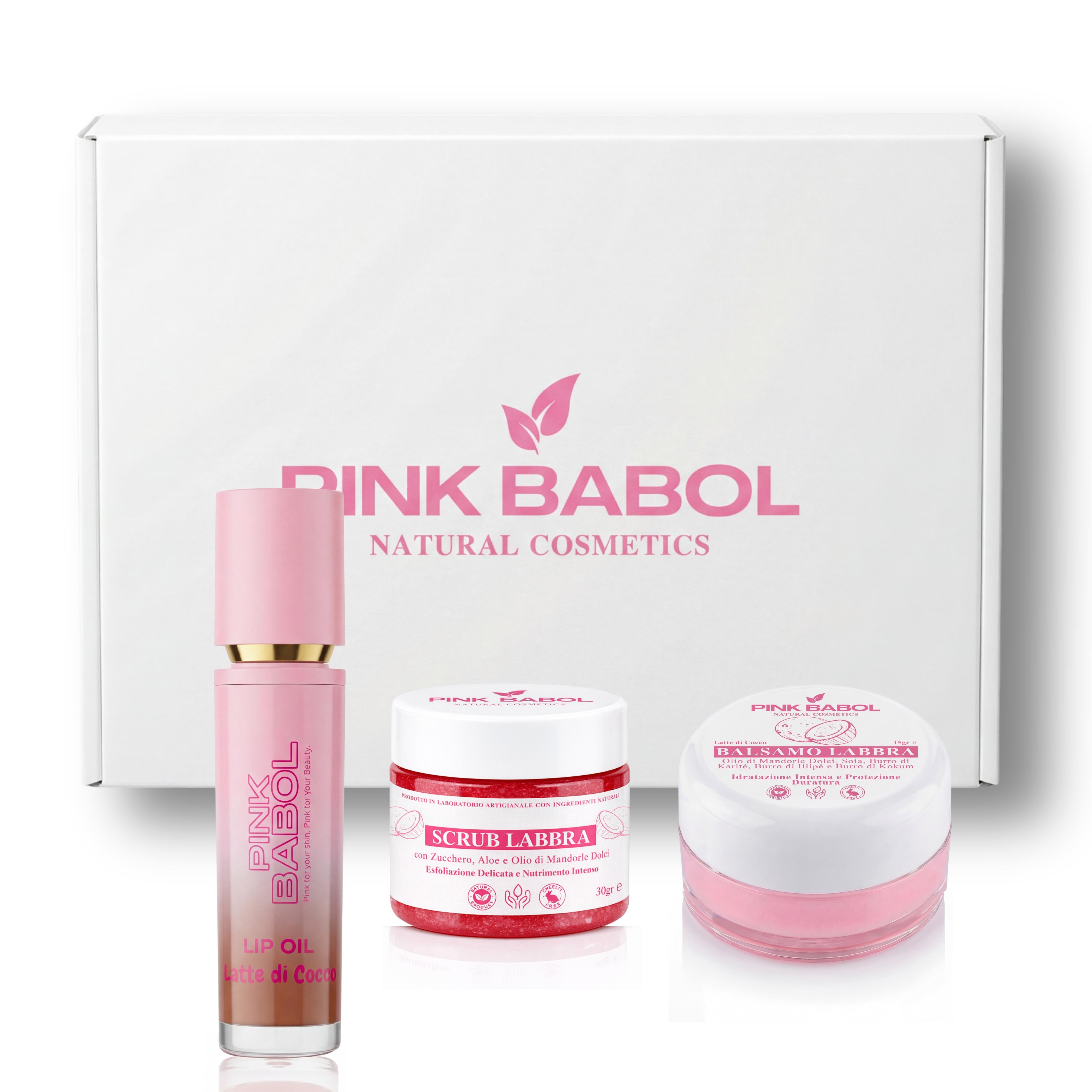 Lip Kit per Labbra perfette con Lip Oil Plumping + Scrub Labbra + Balsamo Labbra con Olio di Mandorle Dolci-Pink Babol
