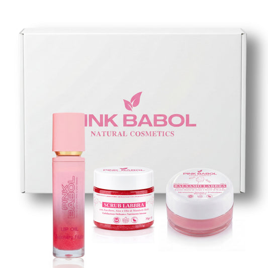 Lip Kit per Labbra perfette con Lip Oil Plumping + Scrub Labbra + Balsamo Labbra con Olio di Mandorle Dolci-Pink Babol