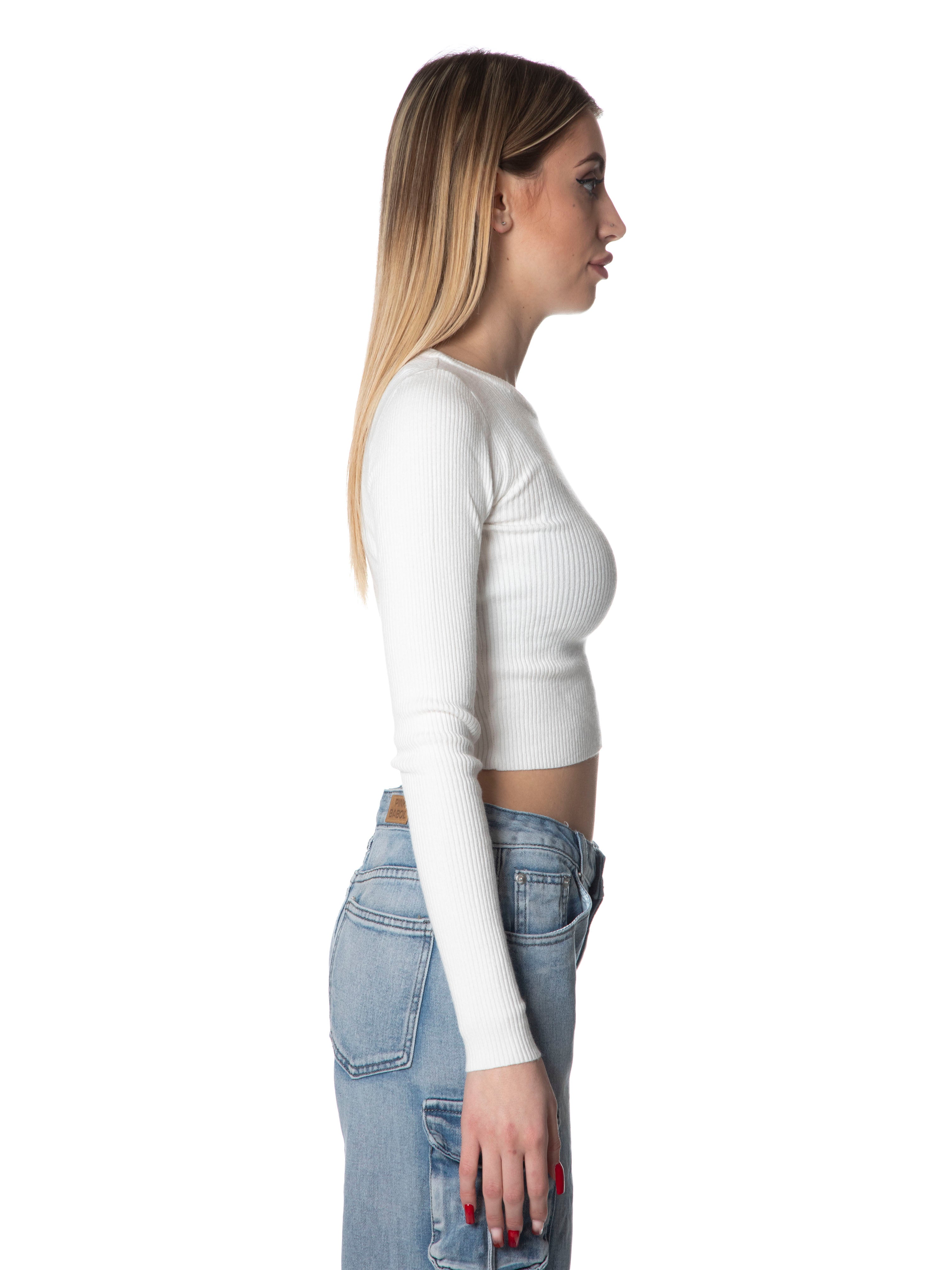 Maglia a costine calda viscosa manica lunga-Pink Babol