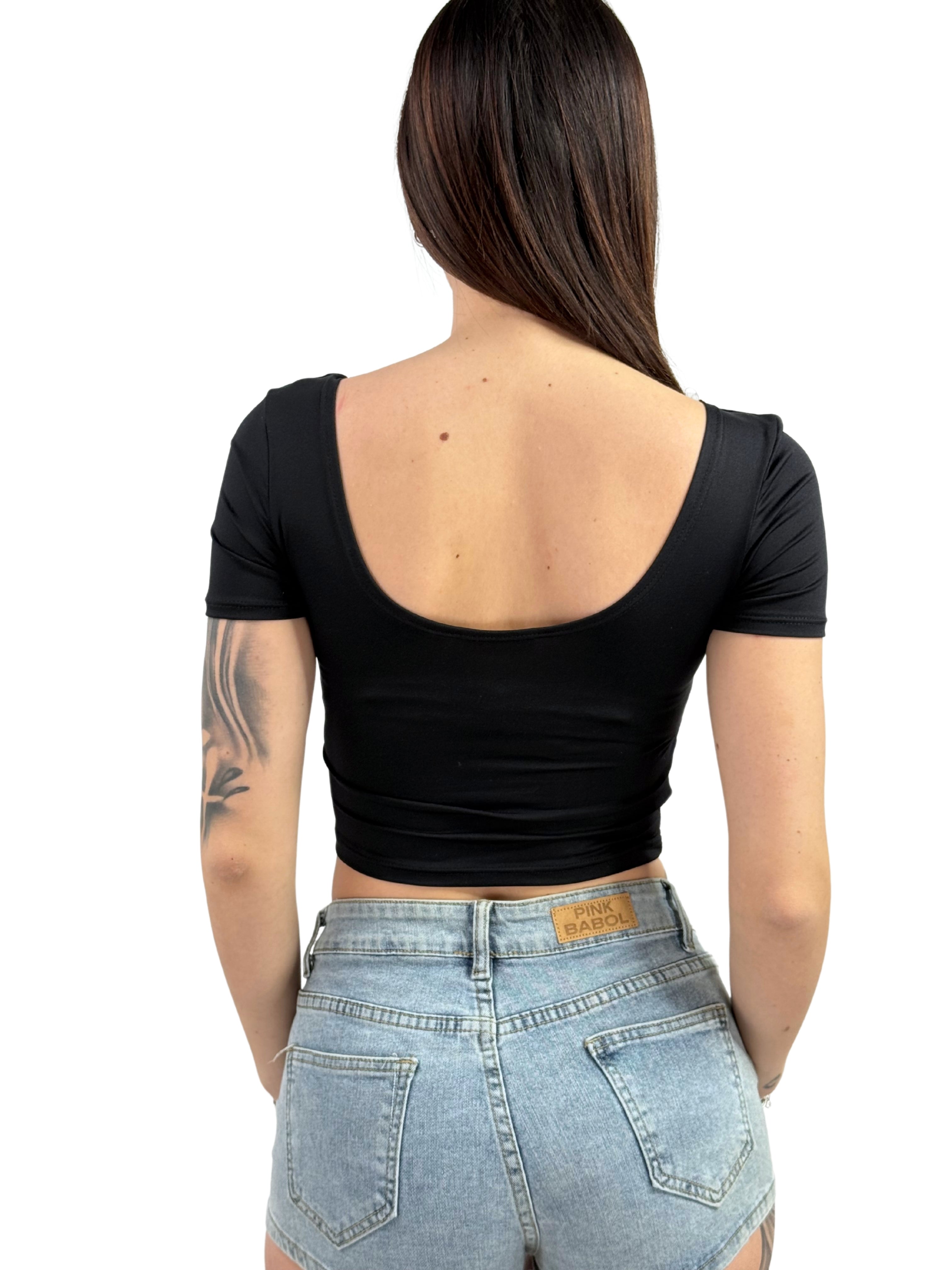 Maglia crop modellante mezza manica in microfibra-Pink Babol