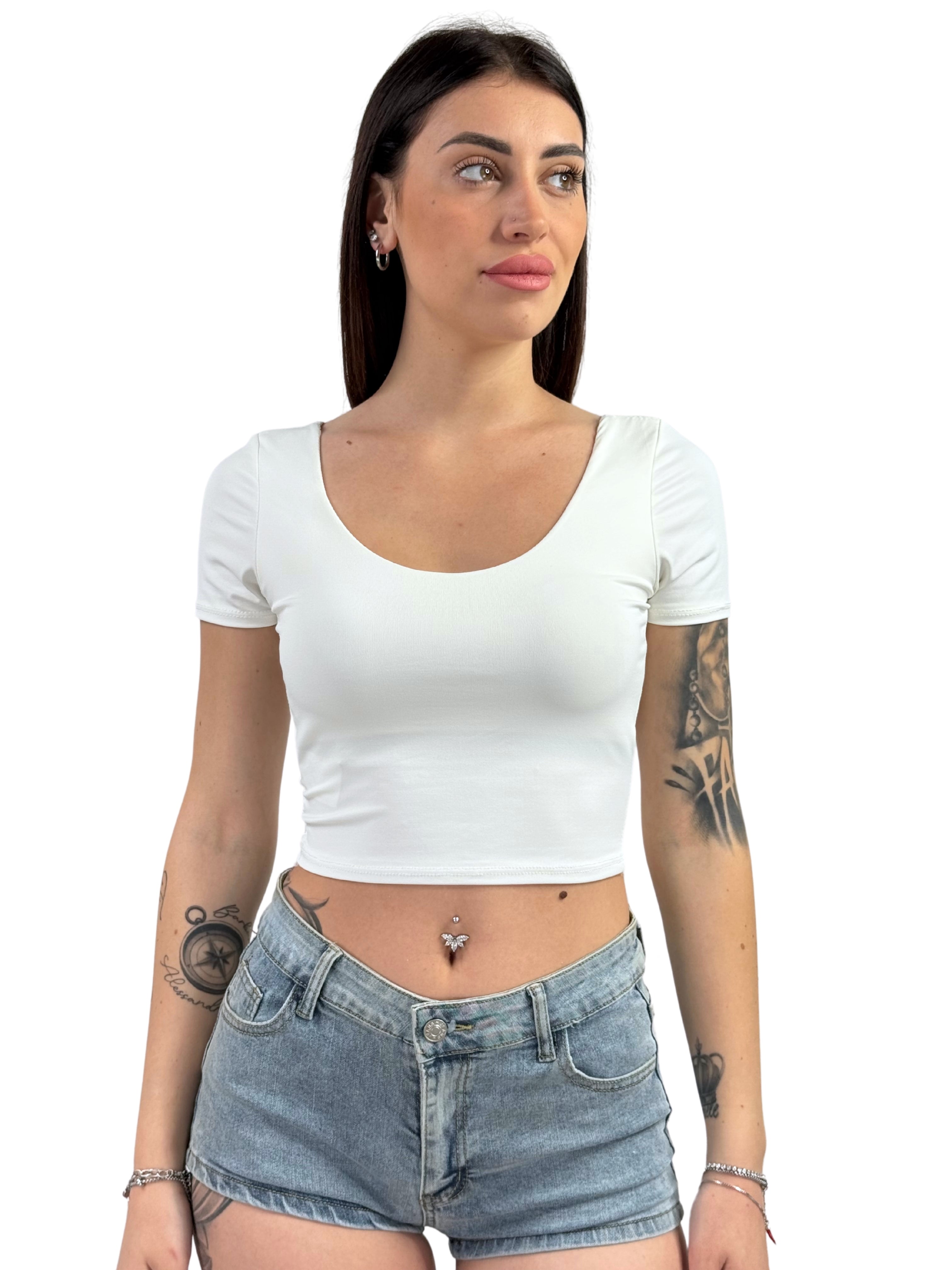 Maglia crop modellante mezza manica in microfibra-Pink Babol