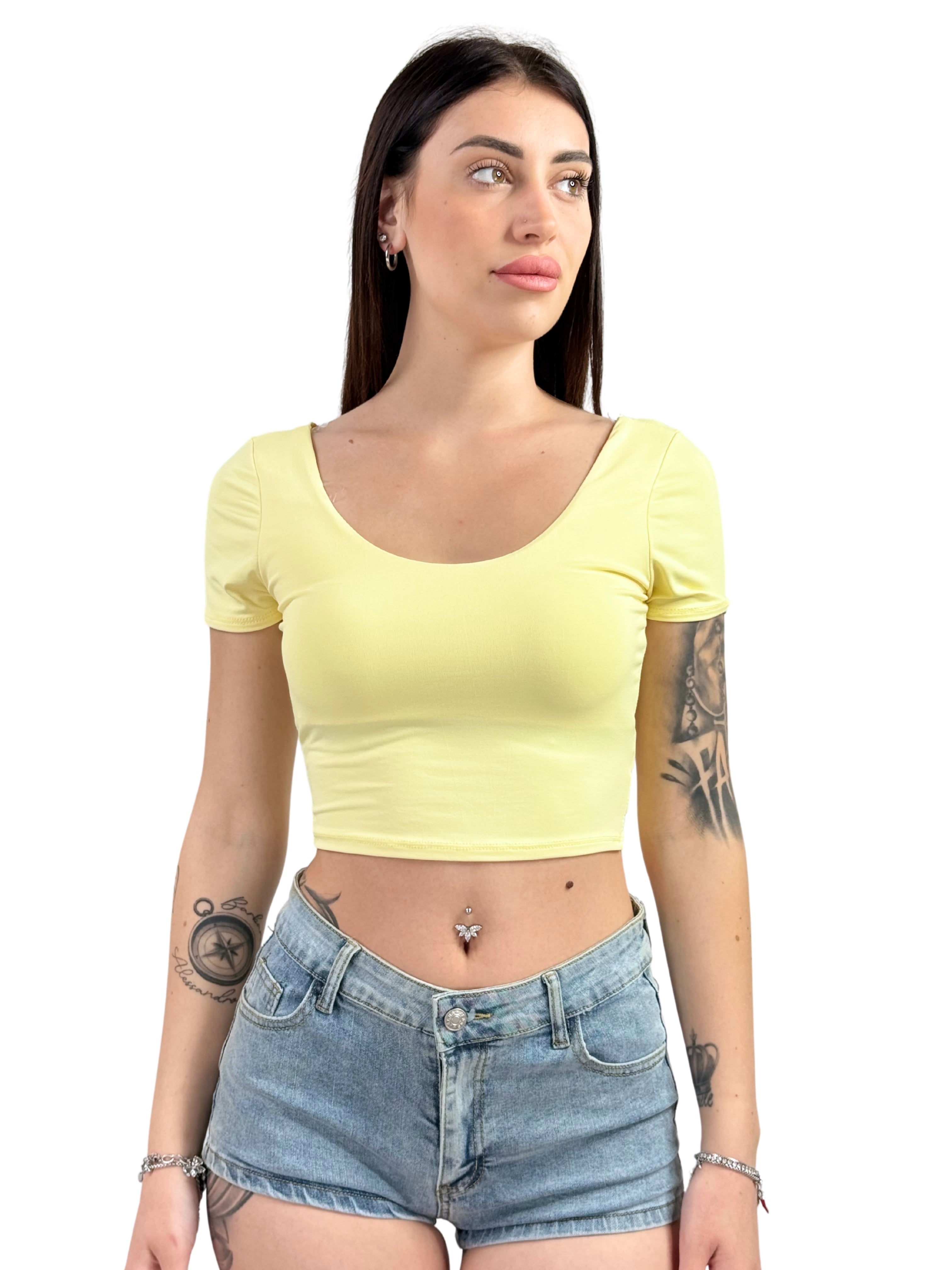 Maglia crop modellante mezza manica in microfibra-Pink Babol