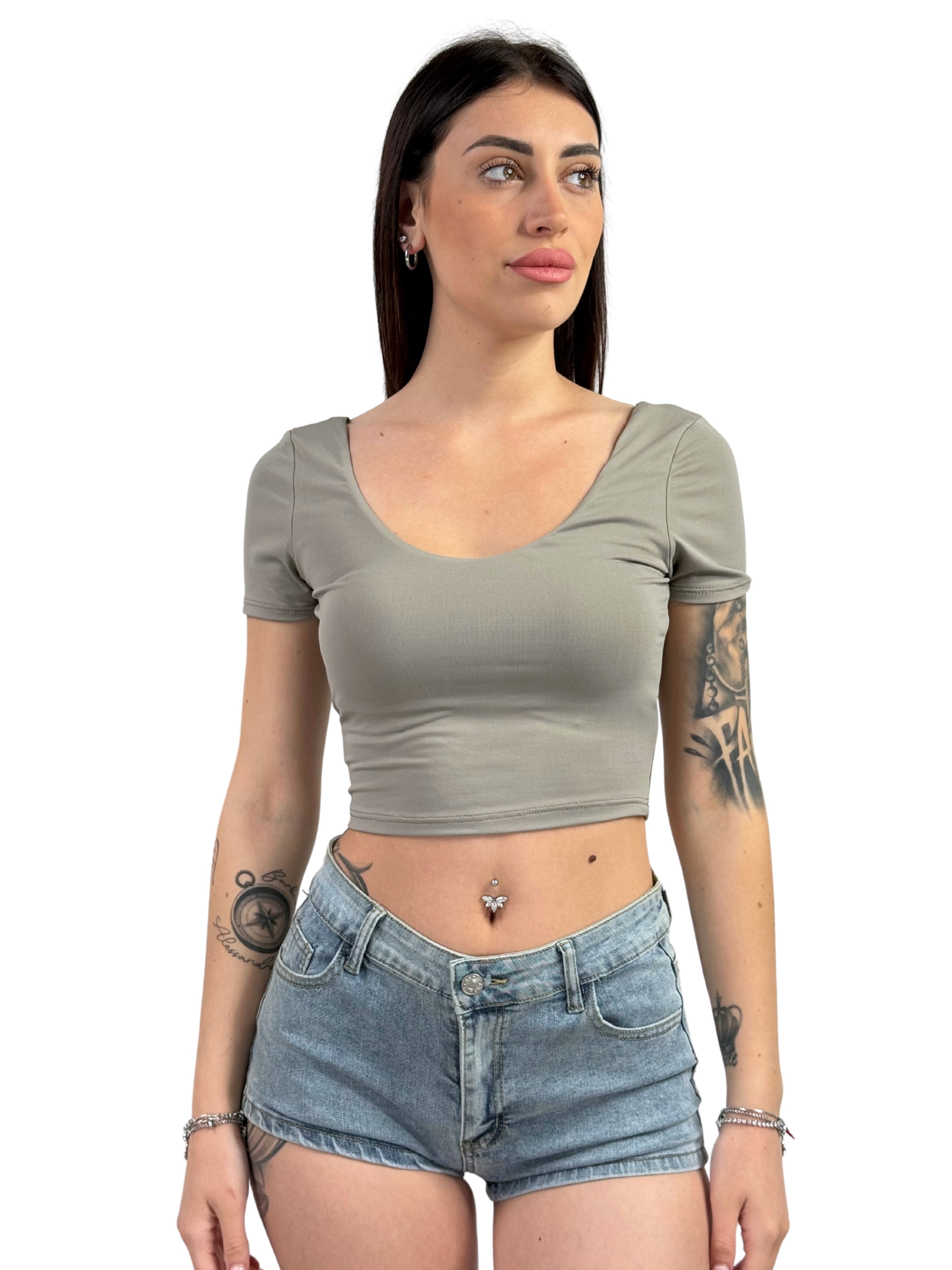 Maglia crop modellante mezza manica in microfibra-Pink Babol