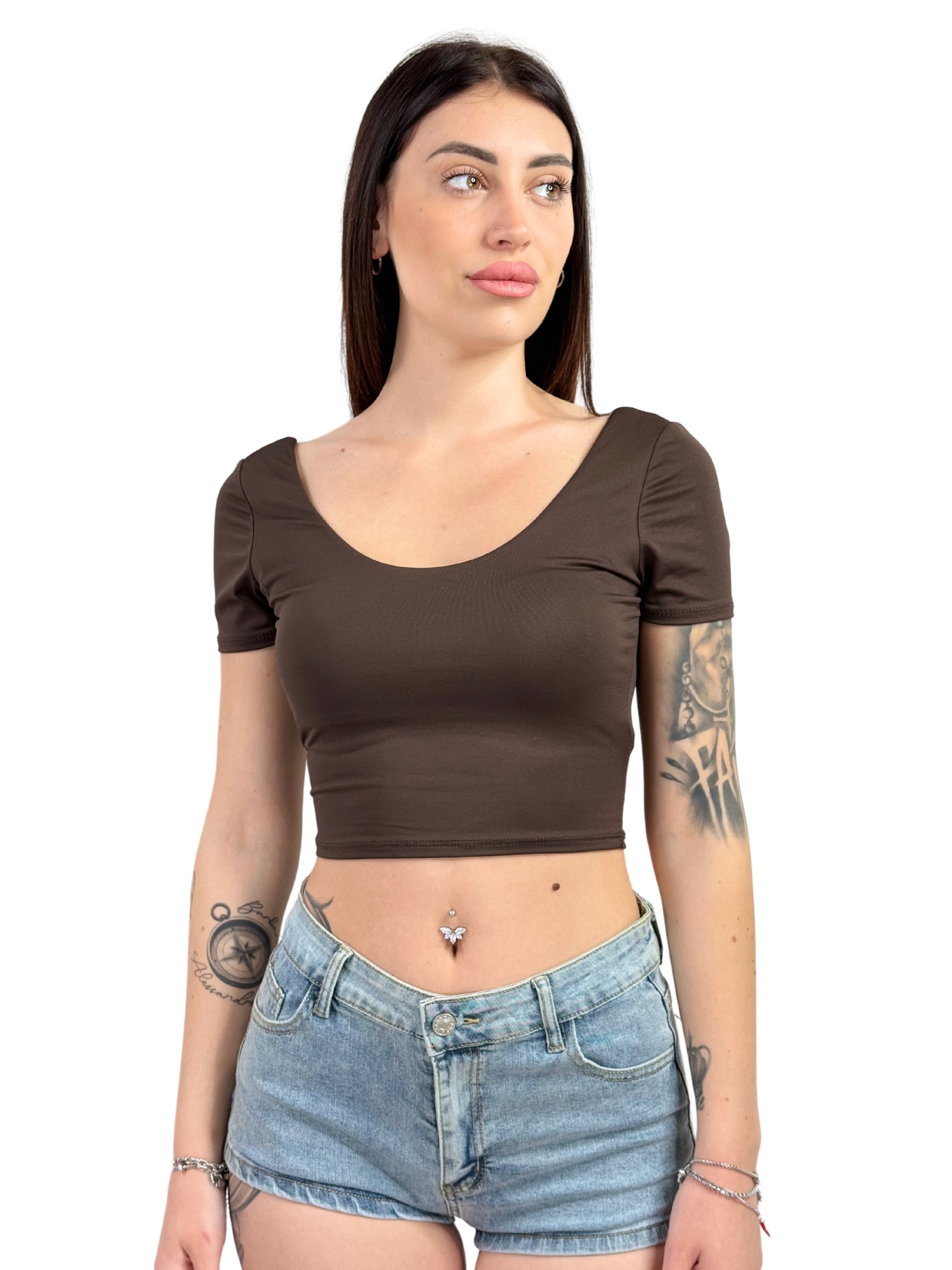 Maglia crop modellante mezza manica in microfibra-Pink Babol