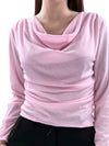 Maglia manica lunga arricciata con scollo a cascata-Pink Babol