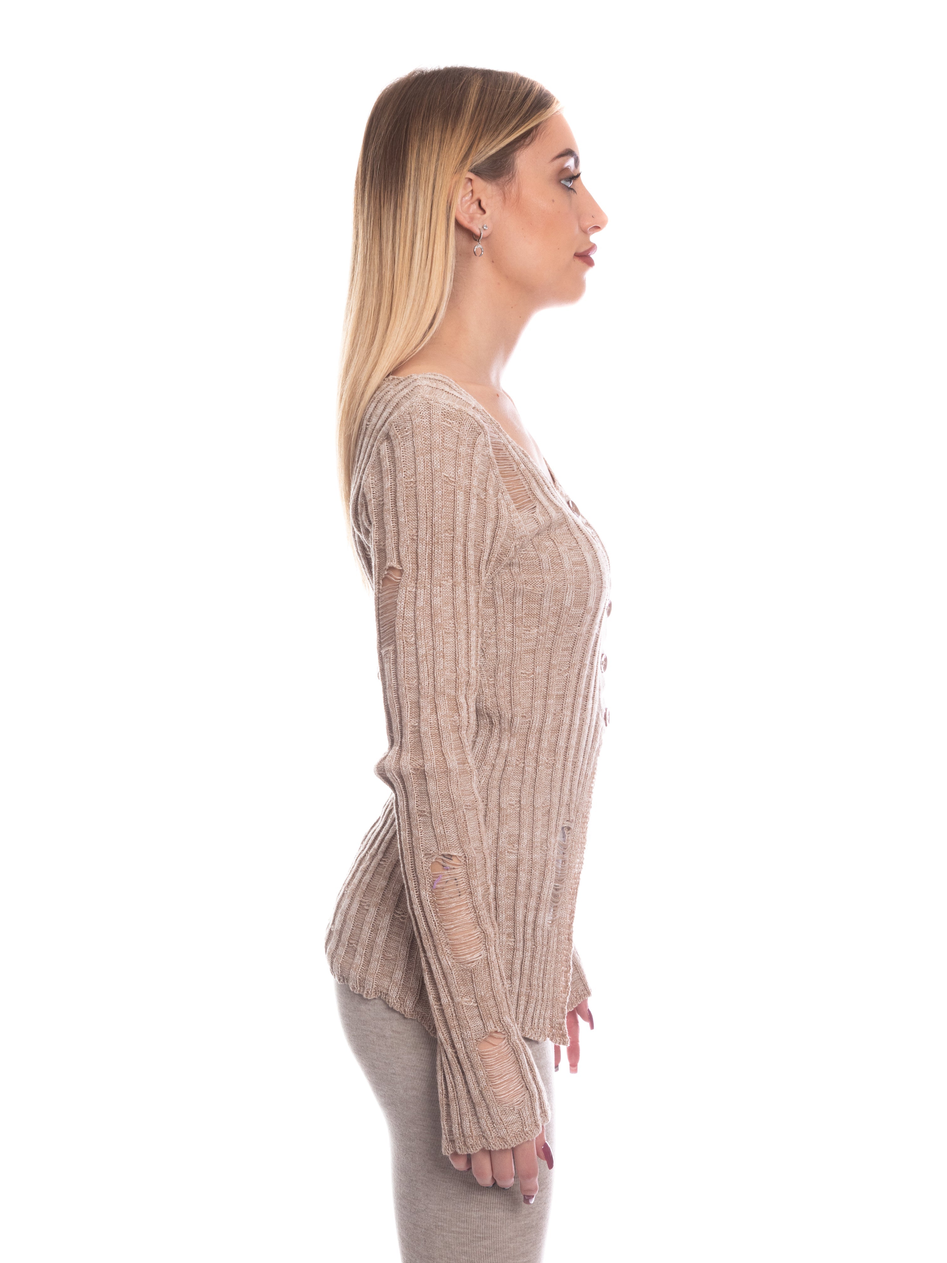 Maglia strappata effetto invecchiato con bottoni-Pink Babol