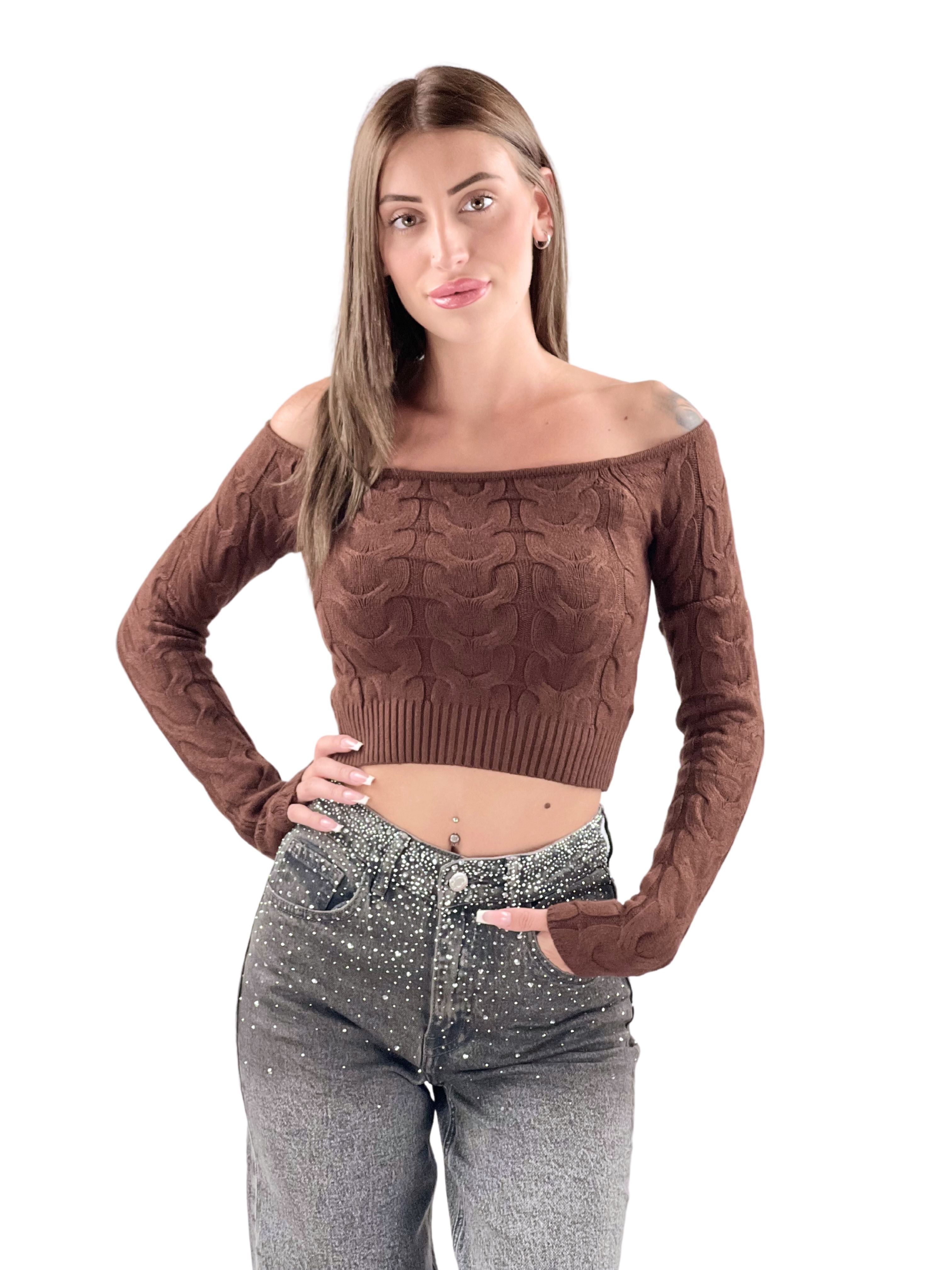 Maglioncino crop calda viscosa scollatura barca-Pink Babol