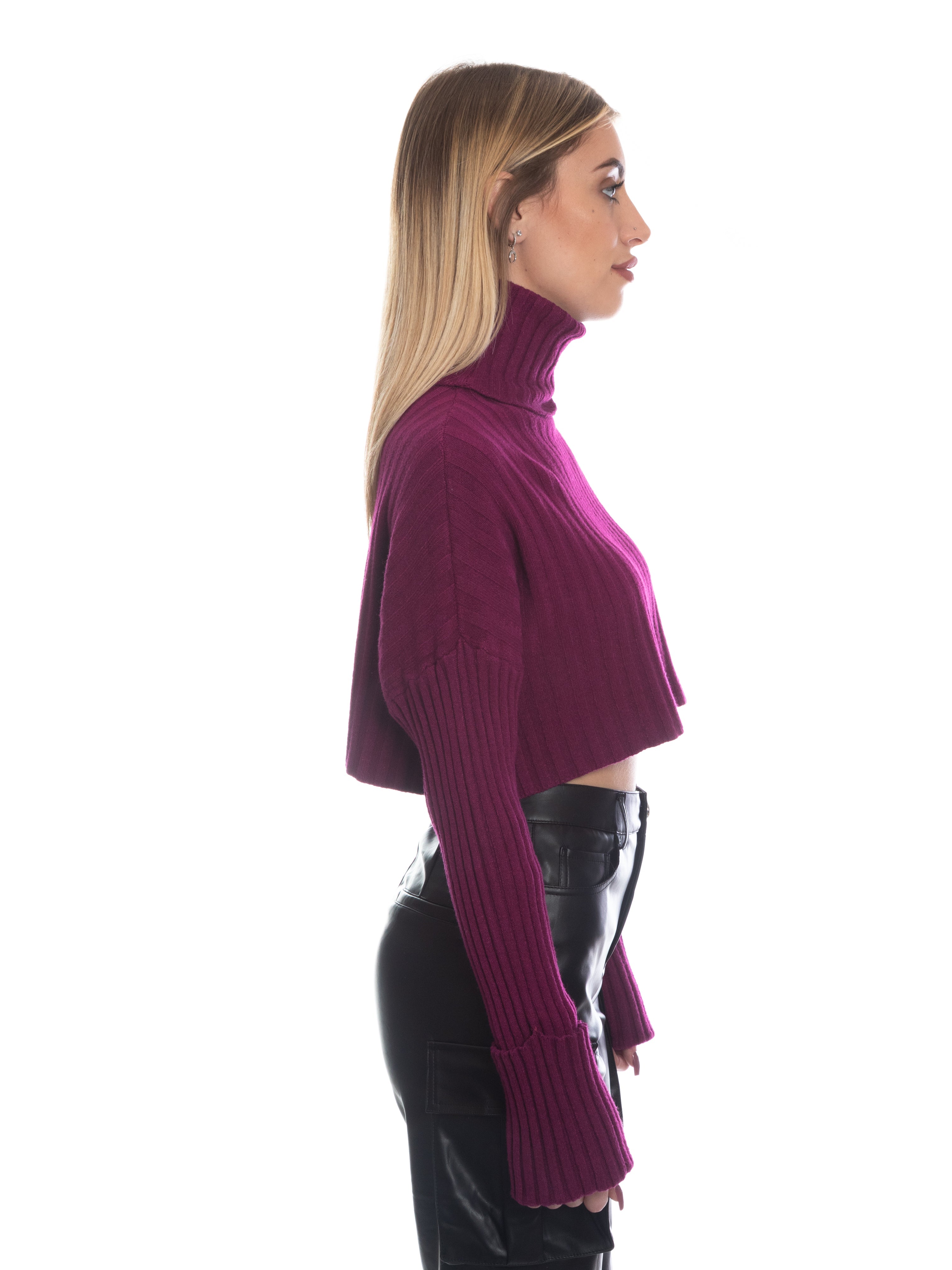 Maglioncino crop collo alto calda viscosa-Pink Babol