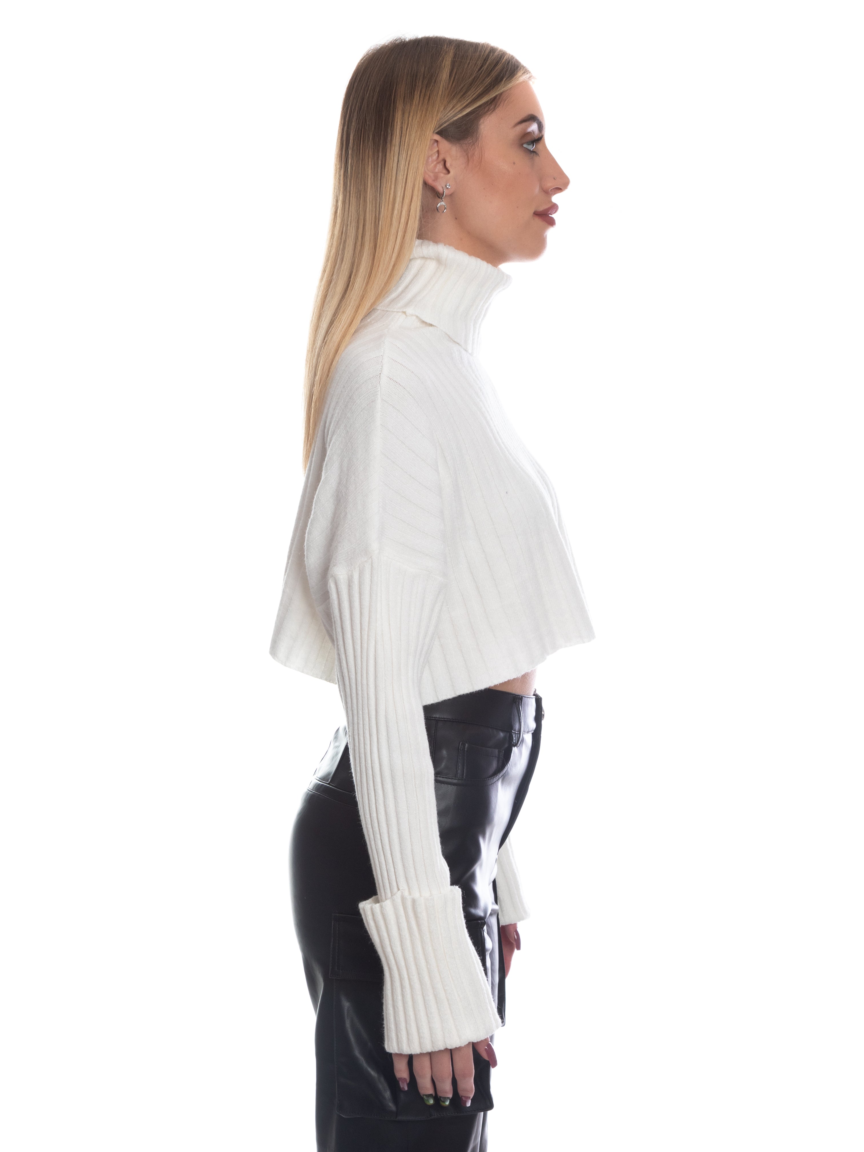 Maglioncino crop collo alto calda viscosa-Pink Babol
