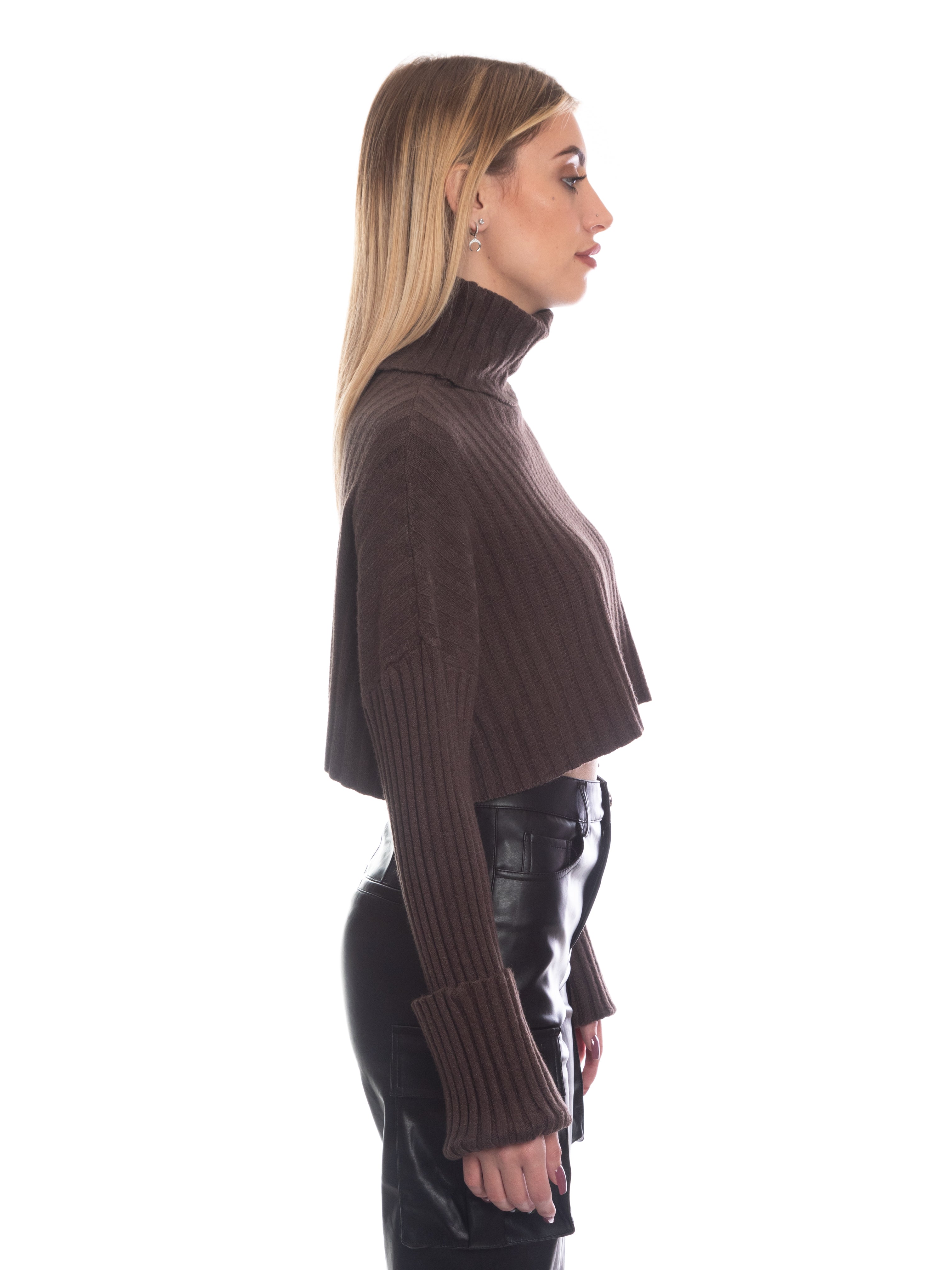 Maglioncino crop collo alto calda viscosa-Pink Babol