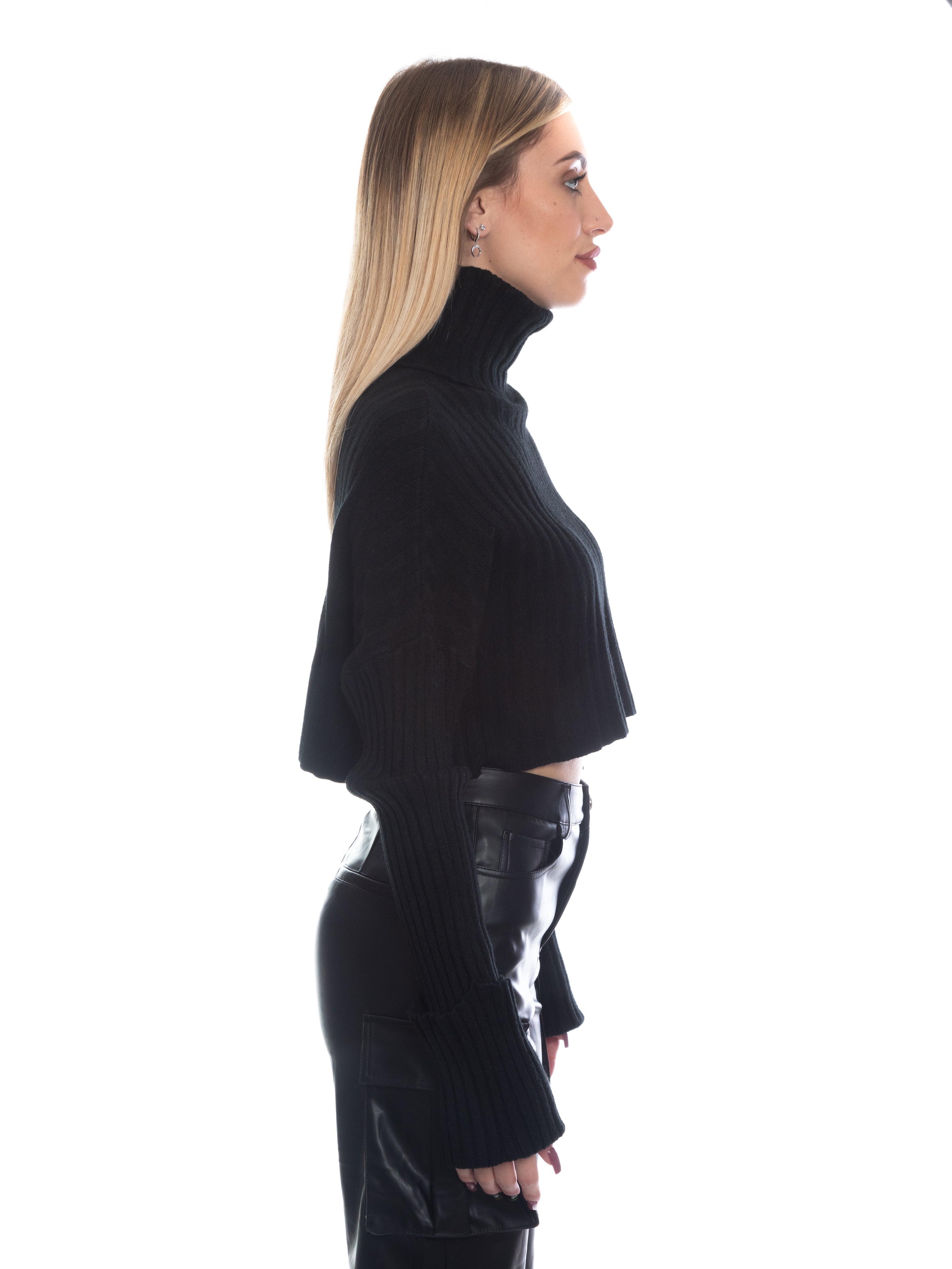 Maglioncino crop collo alto calda viscosa-Pink Babol