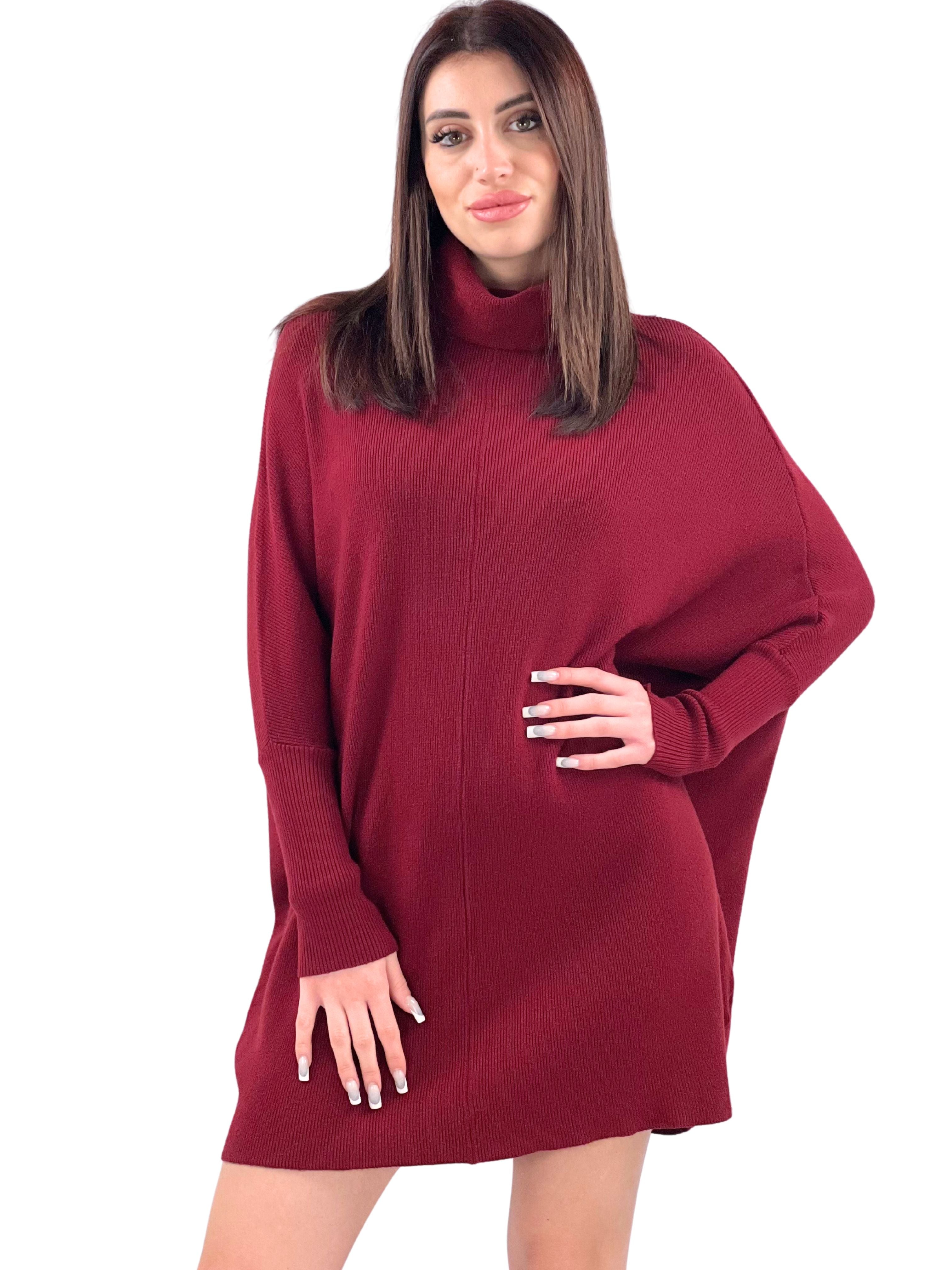 Maglione oversize a collo alto maniche a pipistrello-Pink Babol