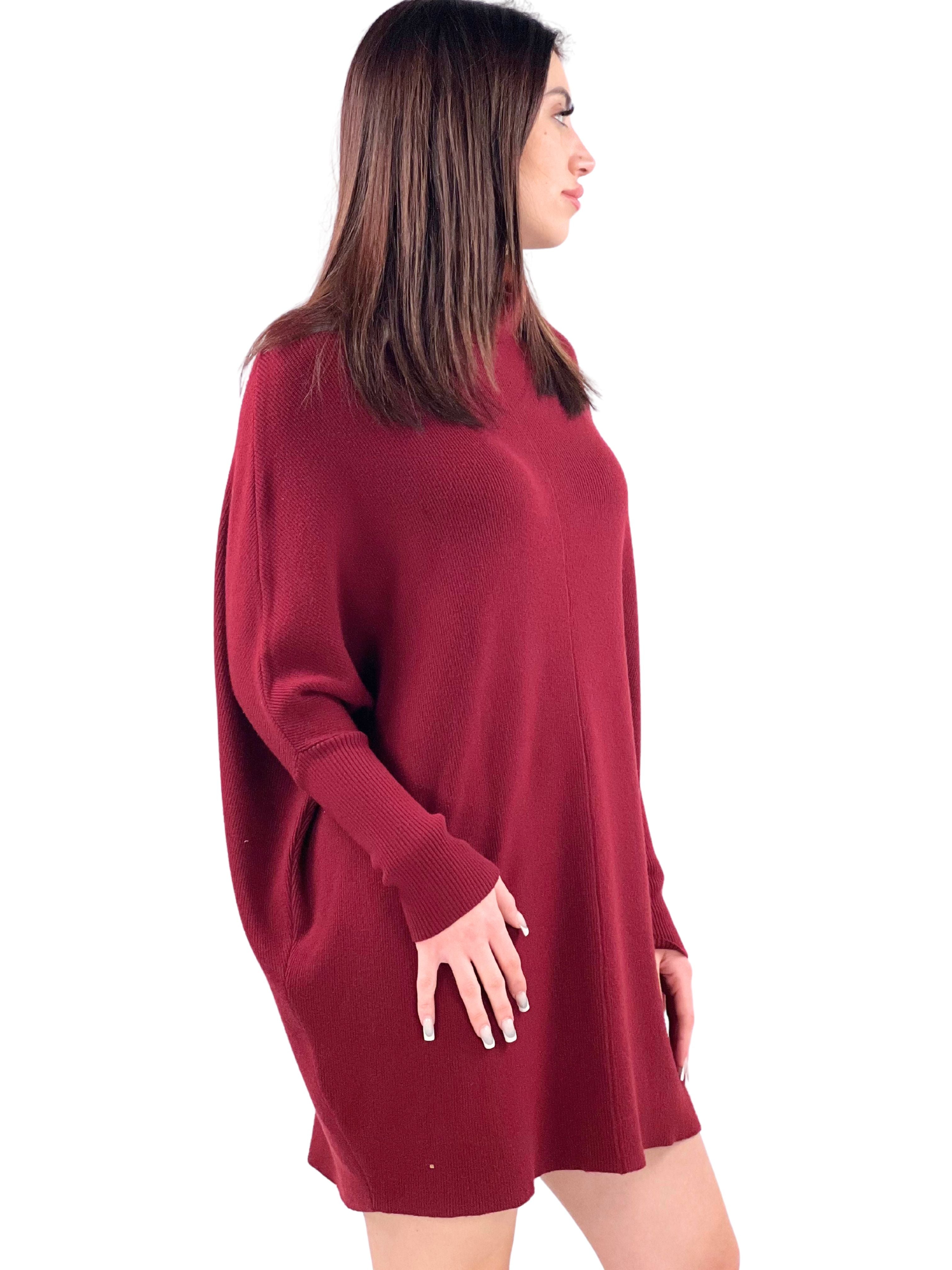 Maglione oversize a collo alto maniche a pipistrello-Pink Babol