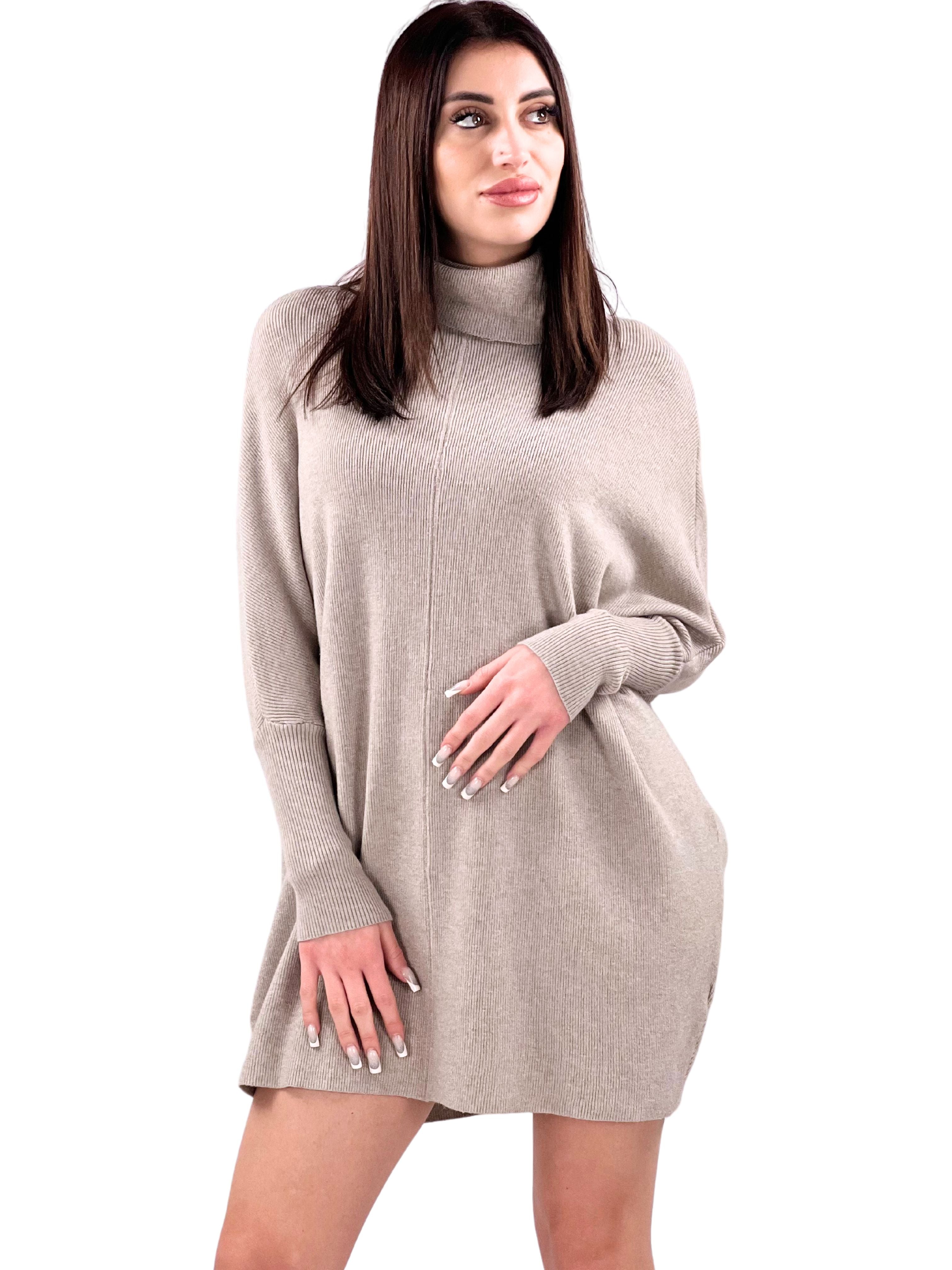 Maglione oversize a collo alto maniche a pipistrello-Pink Babol