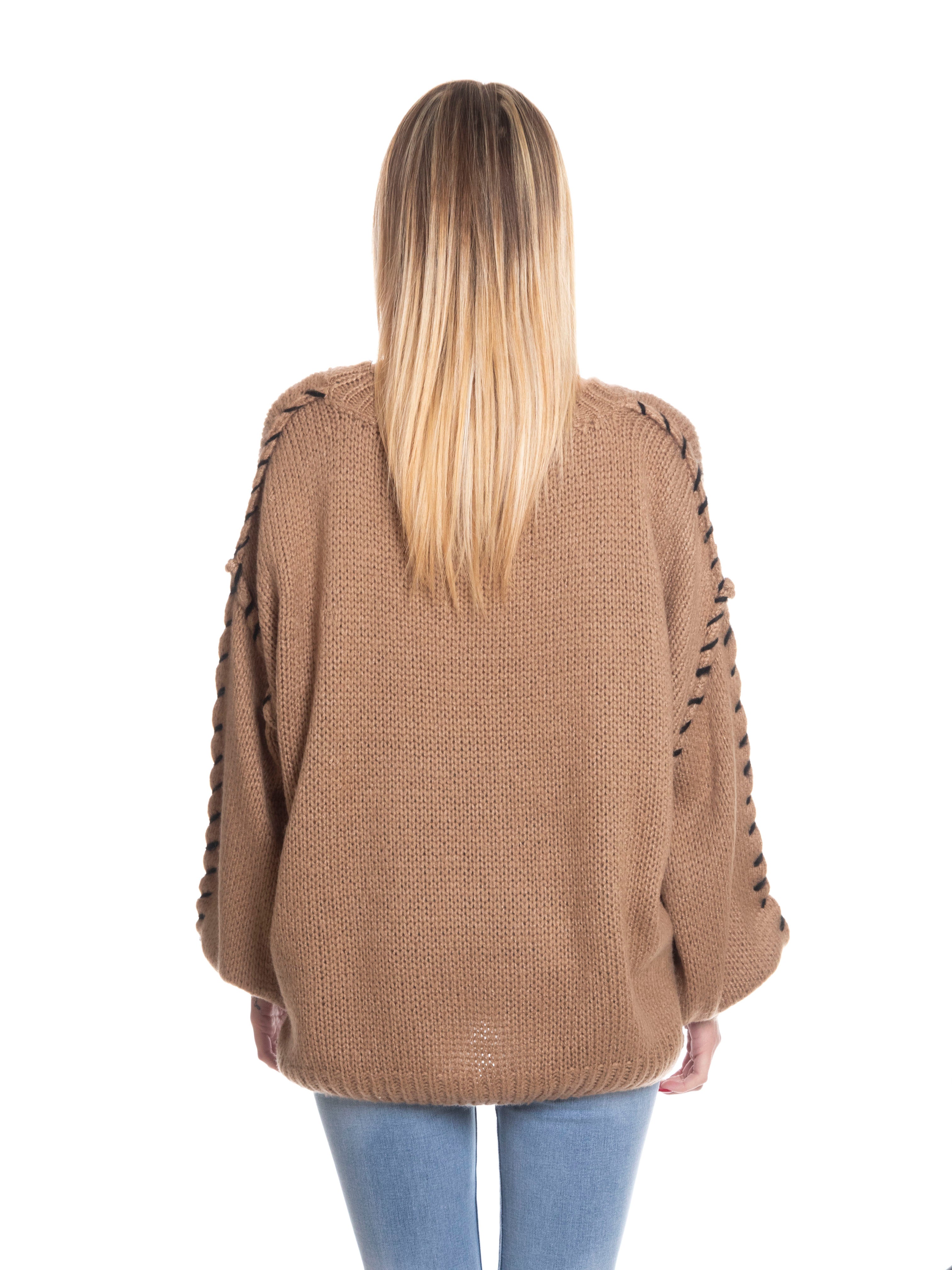 Maglione oversize lavorato-Pink Babol