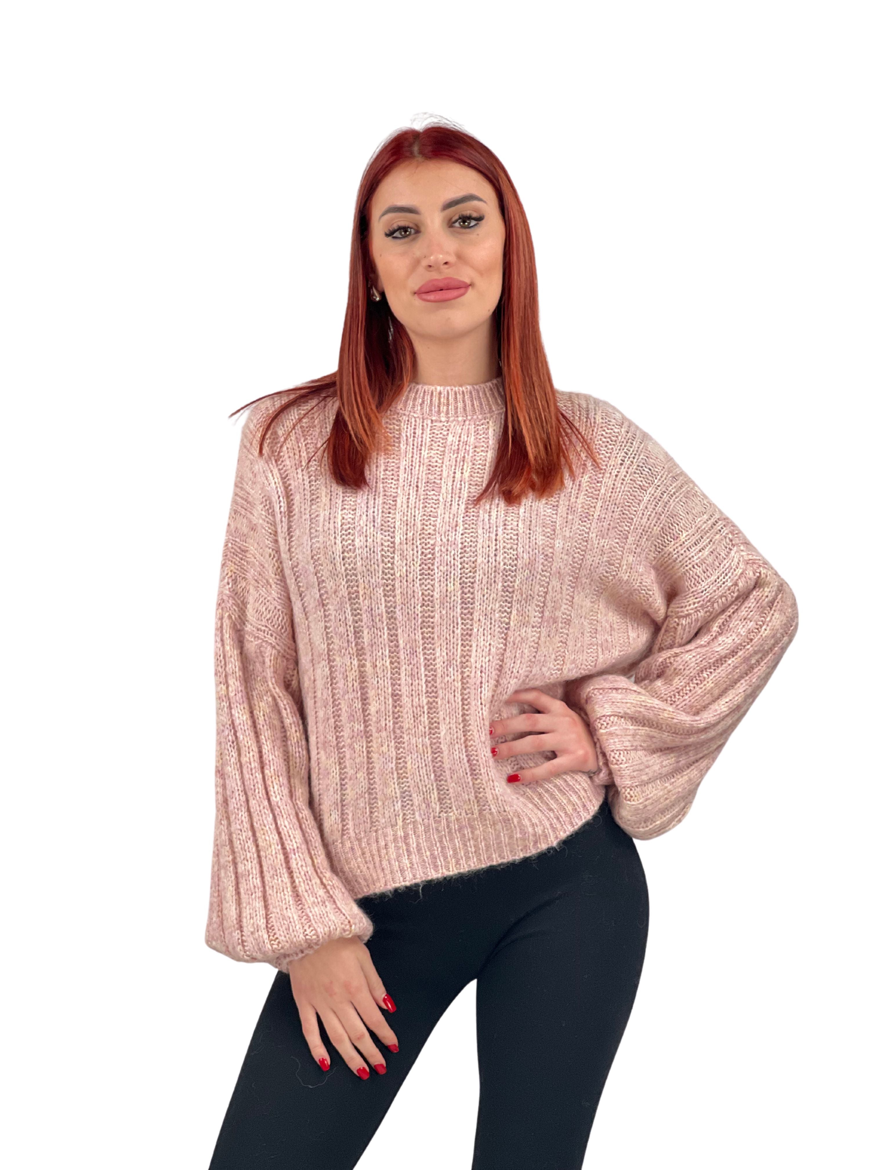 Maglione oversize maniche a pipistrello-Pink Babol