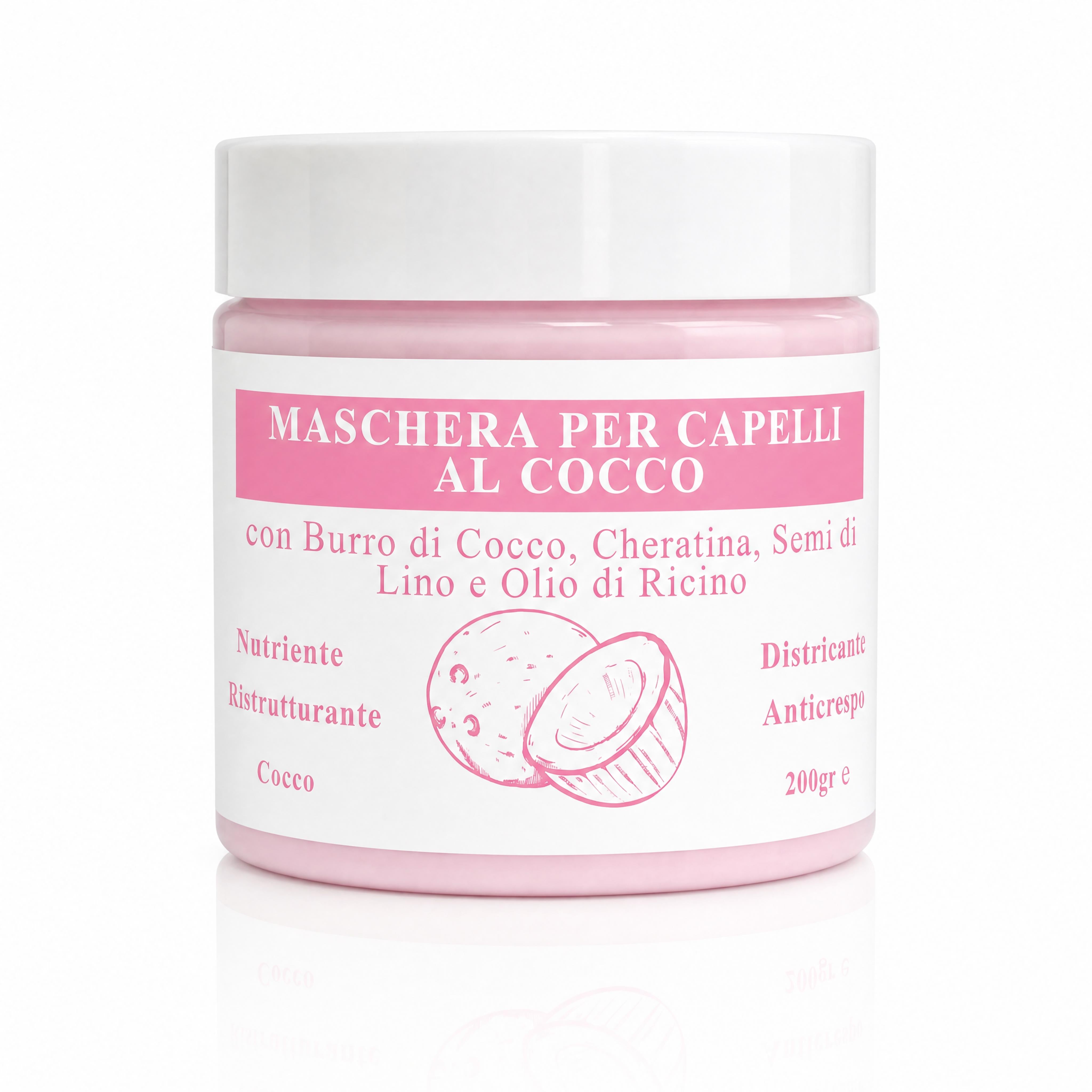 Maschera Capelli al Cocco con Burro di Cocco, Cheratina, Semi di Lino e Olio di Ricino - Nutriente, Ristrutturante, Districante e Anticrespo (Copia)-Pink Babol