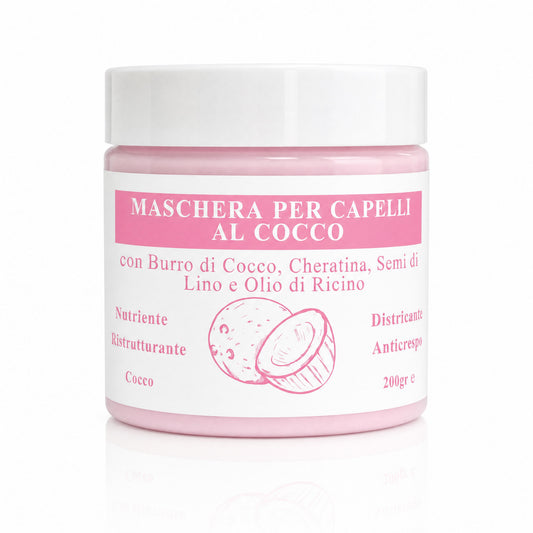 Maschera Capelli al Cocco con Burro di Cocco, Cheratina, Semi di Lino e Olio di Ricino - Nutriente, Ristrutturante, Districante e Anticrespo (Copia)-Pink Babol